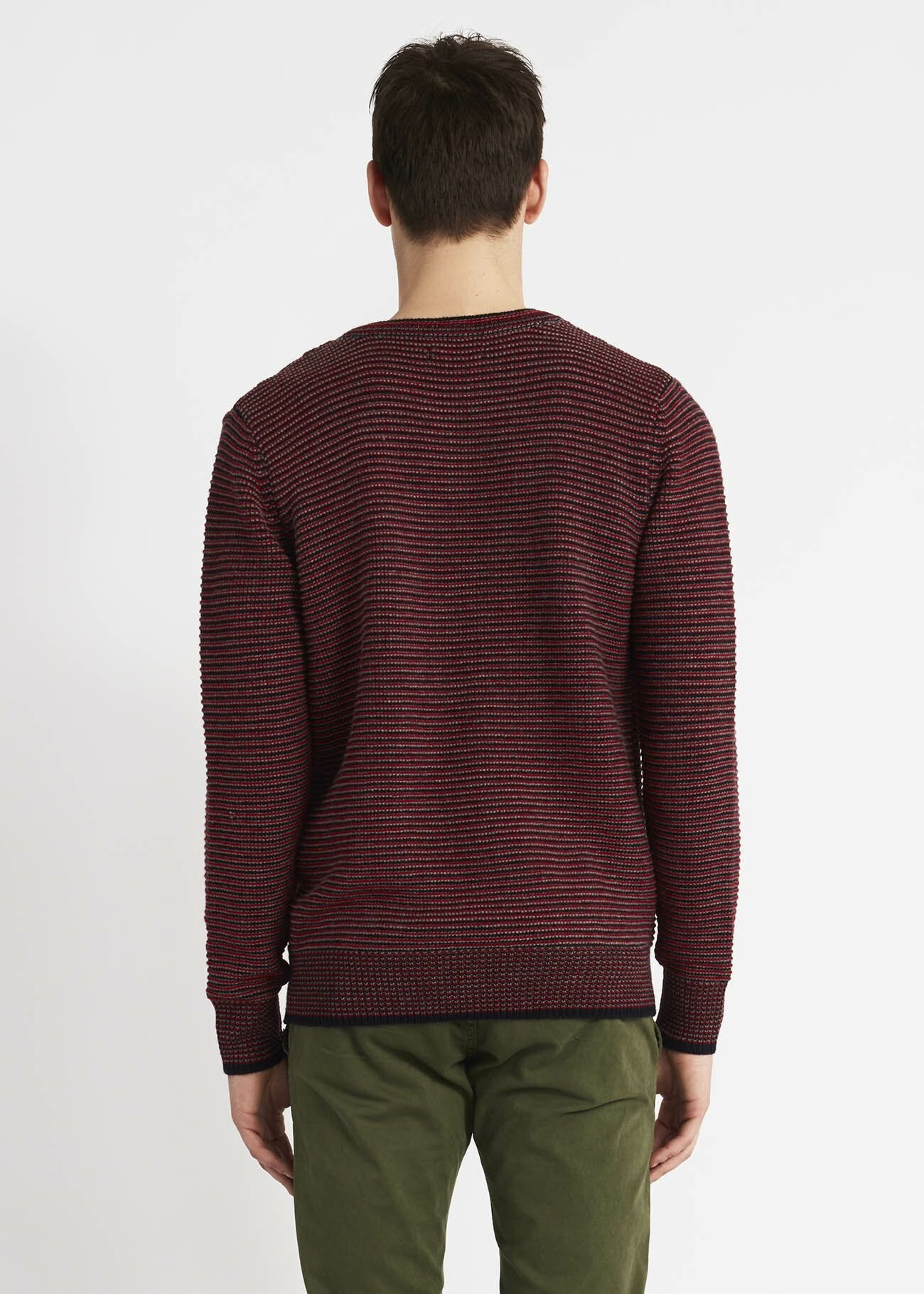 Crew neck jumper with horizontal ribbing