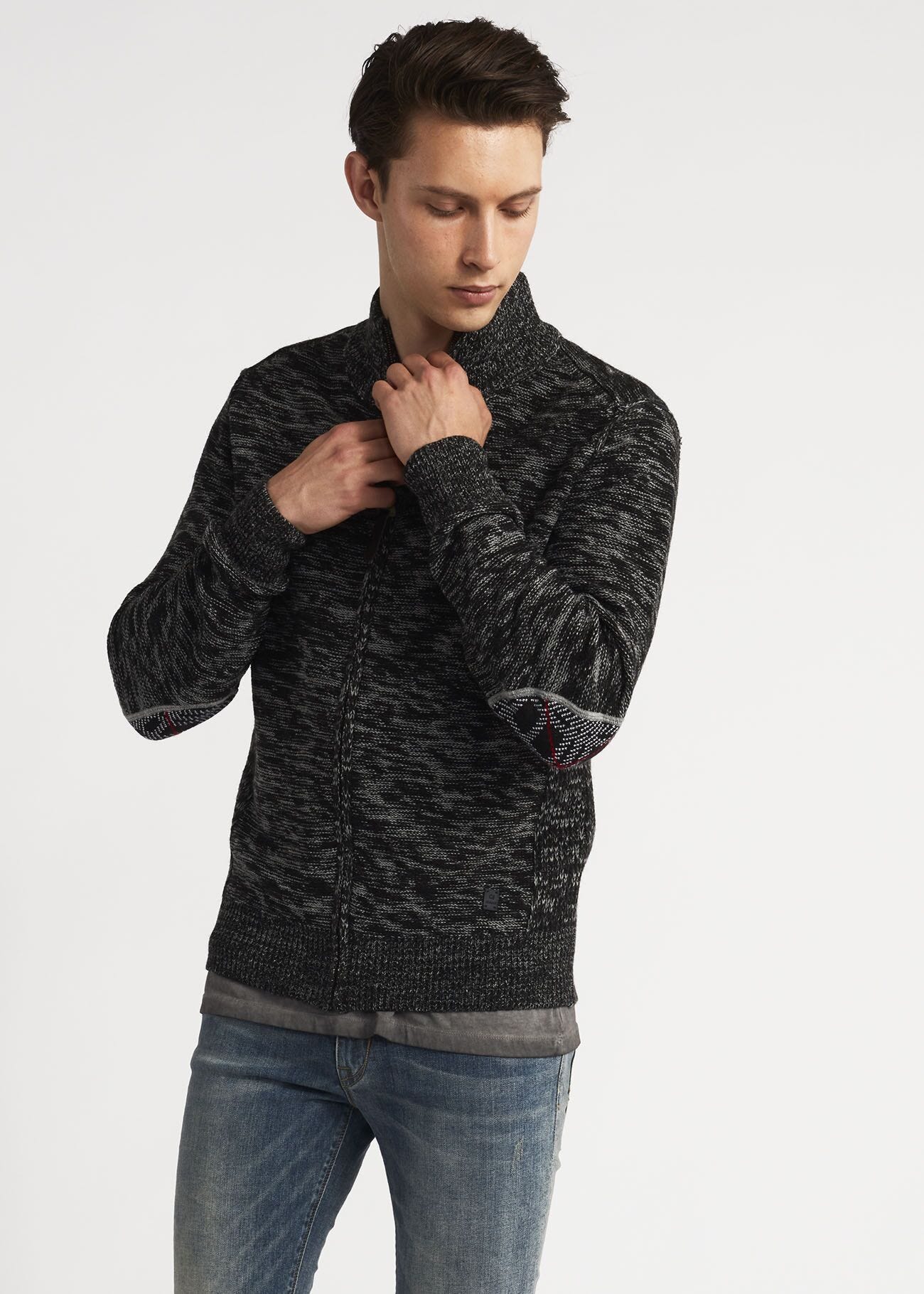 Cardigan con toppe motivo check