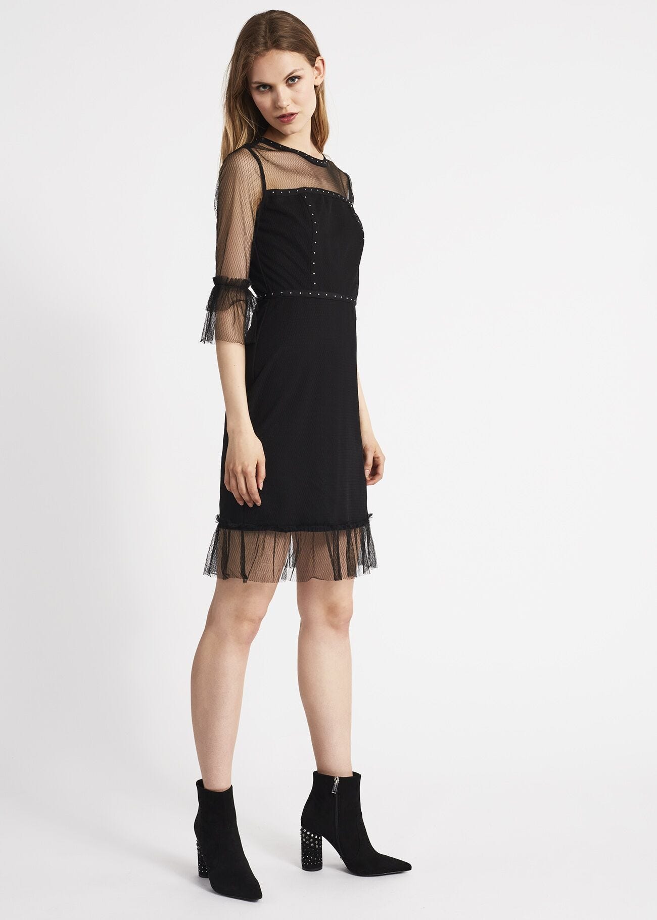 Sheath dress with tulle insert