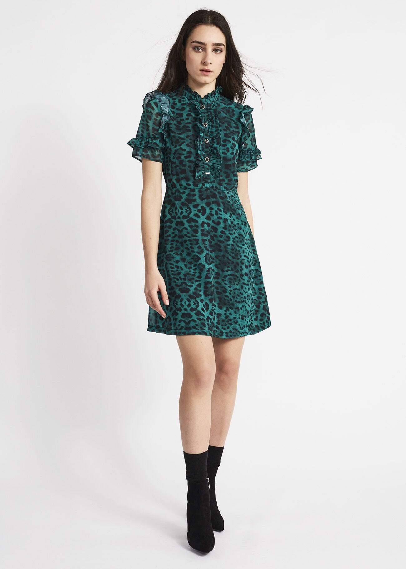 Mini dress in animal print georgette
