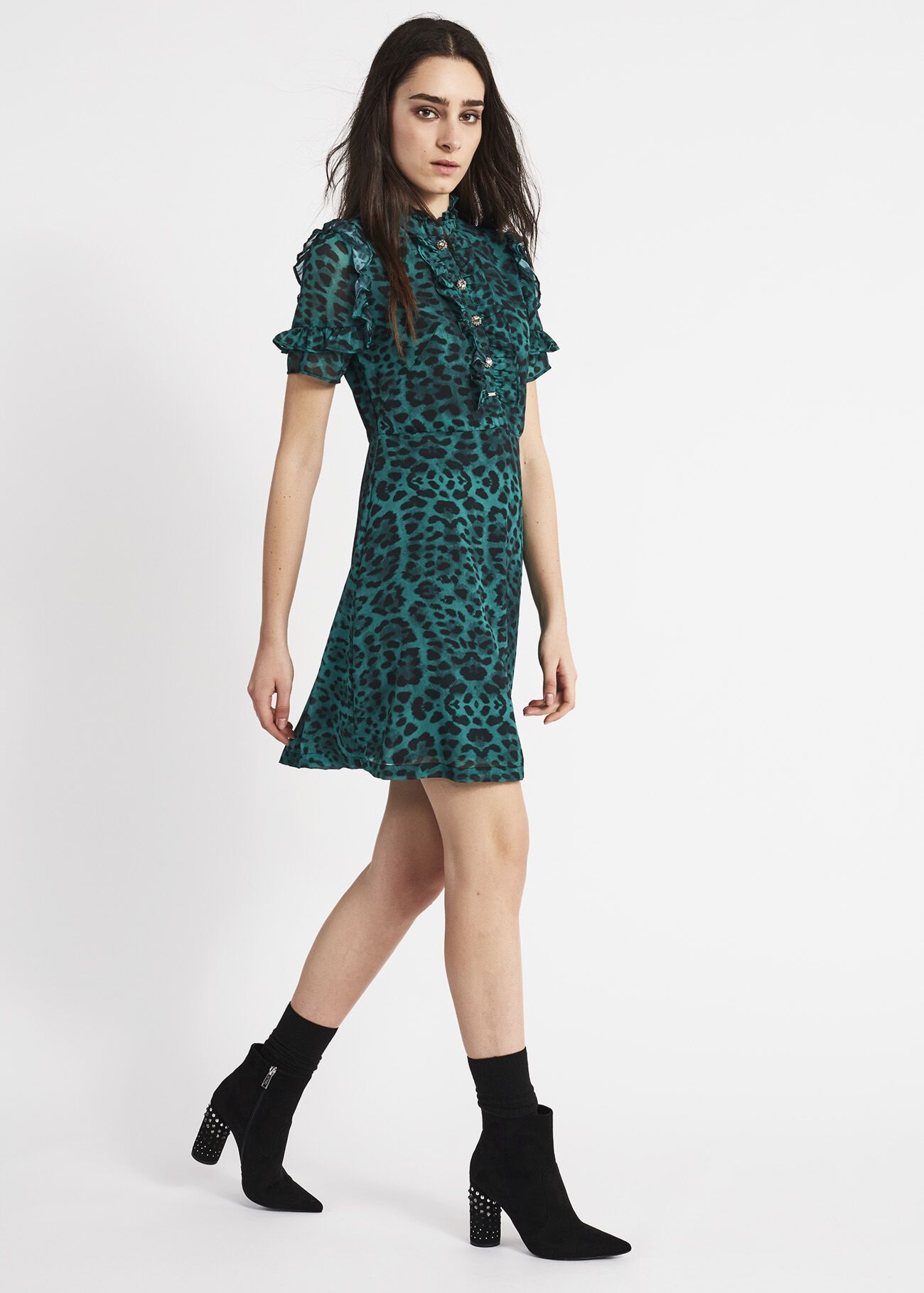 Mini dress in animal print georgette