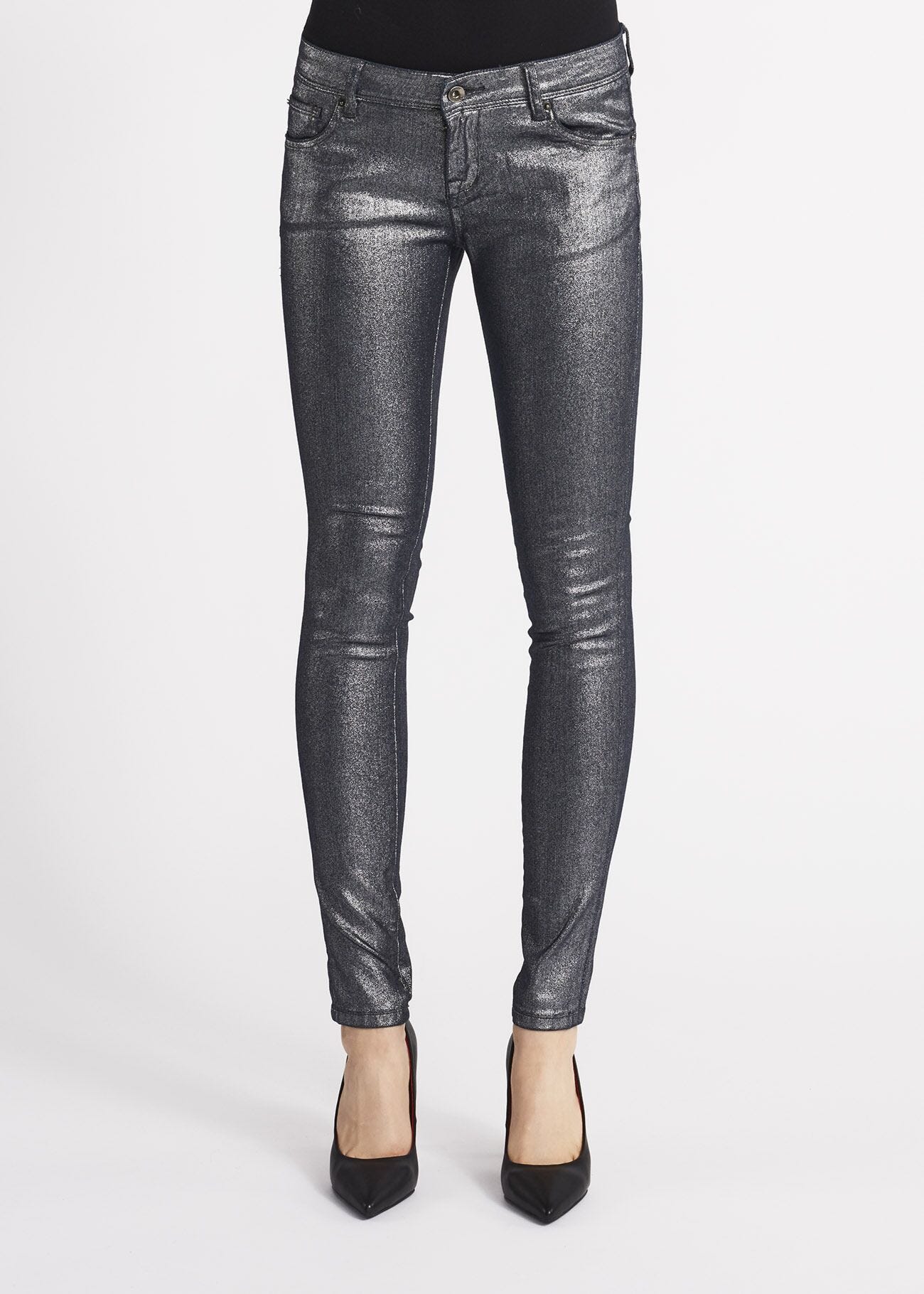 Laminated cotton slim fit trousers