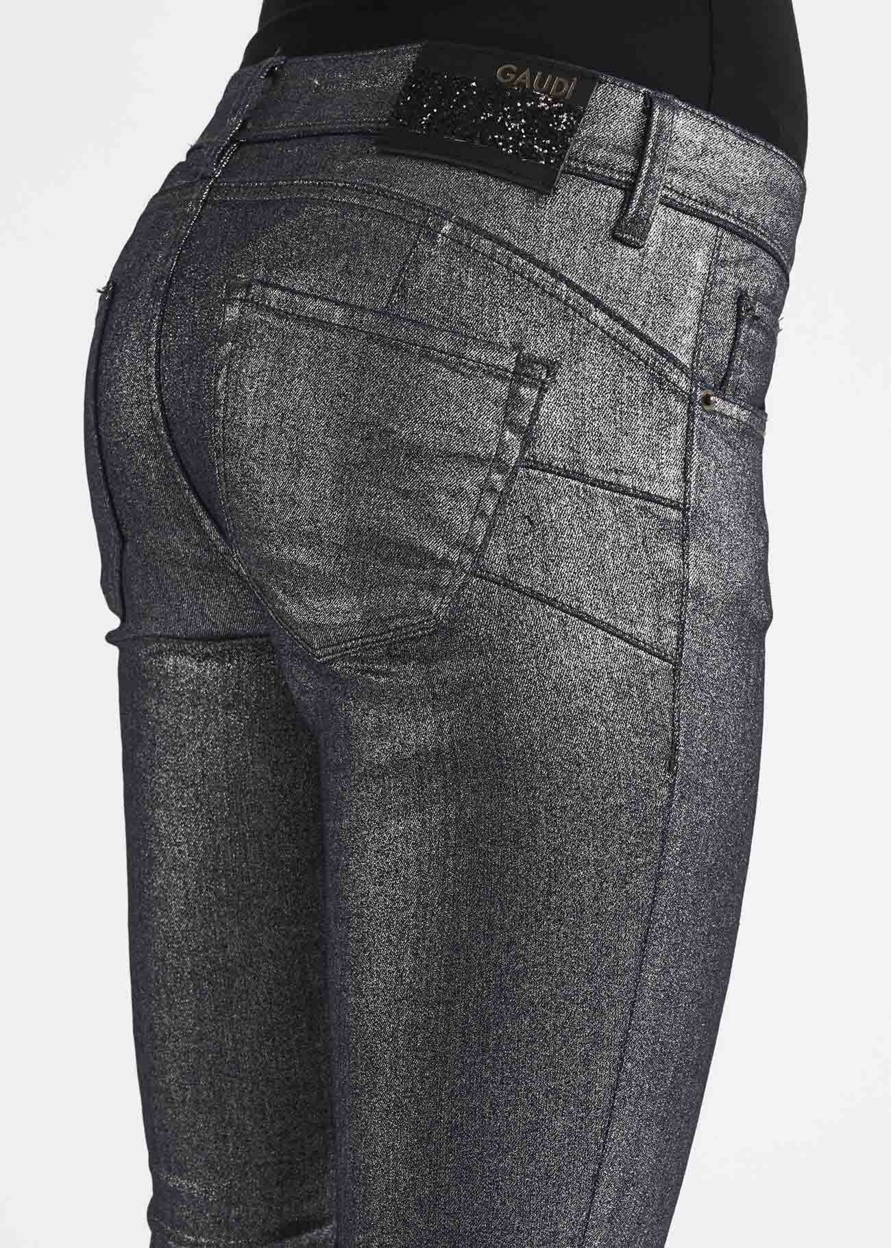 Laminated cotton slim fit trousers