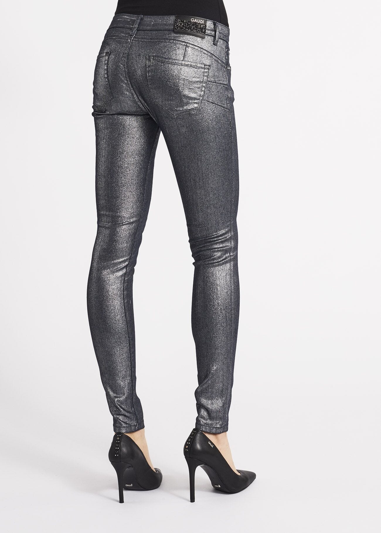 Laminated cotton slim fit trousers