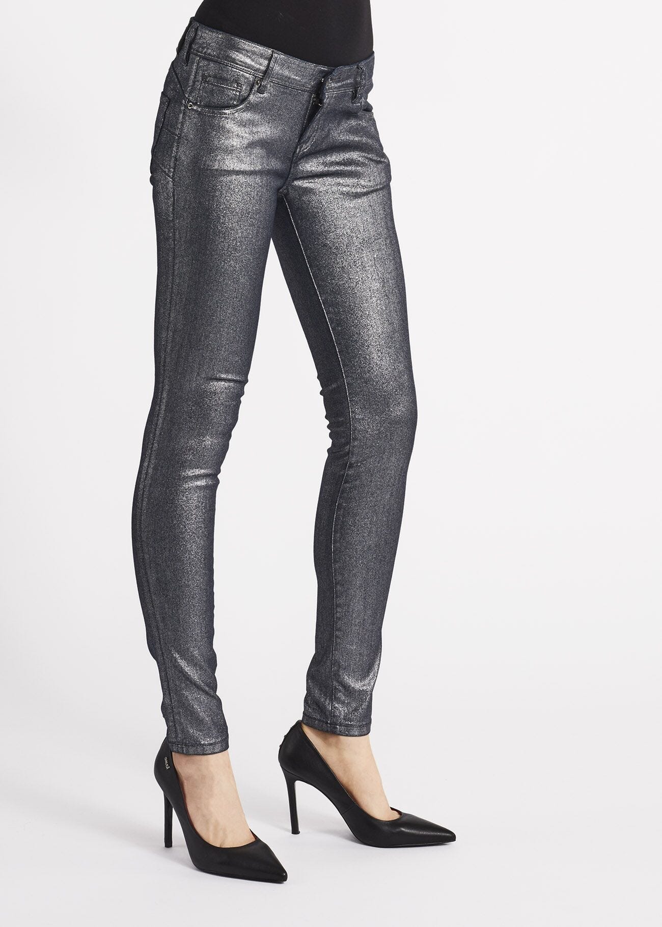 Laminated cotton slim fit trousers