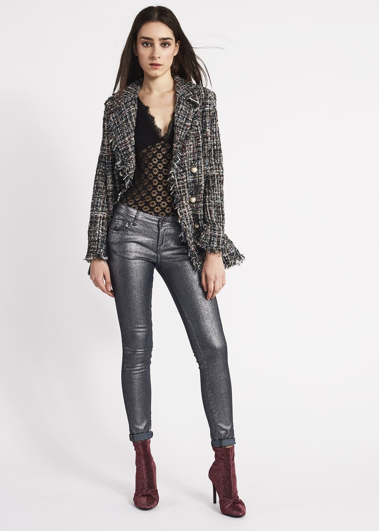 Laminated cotton slim fit trousers