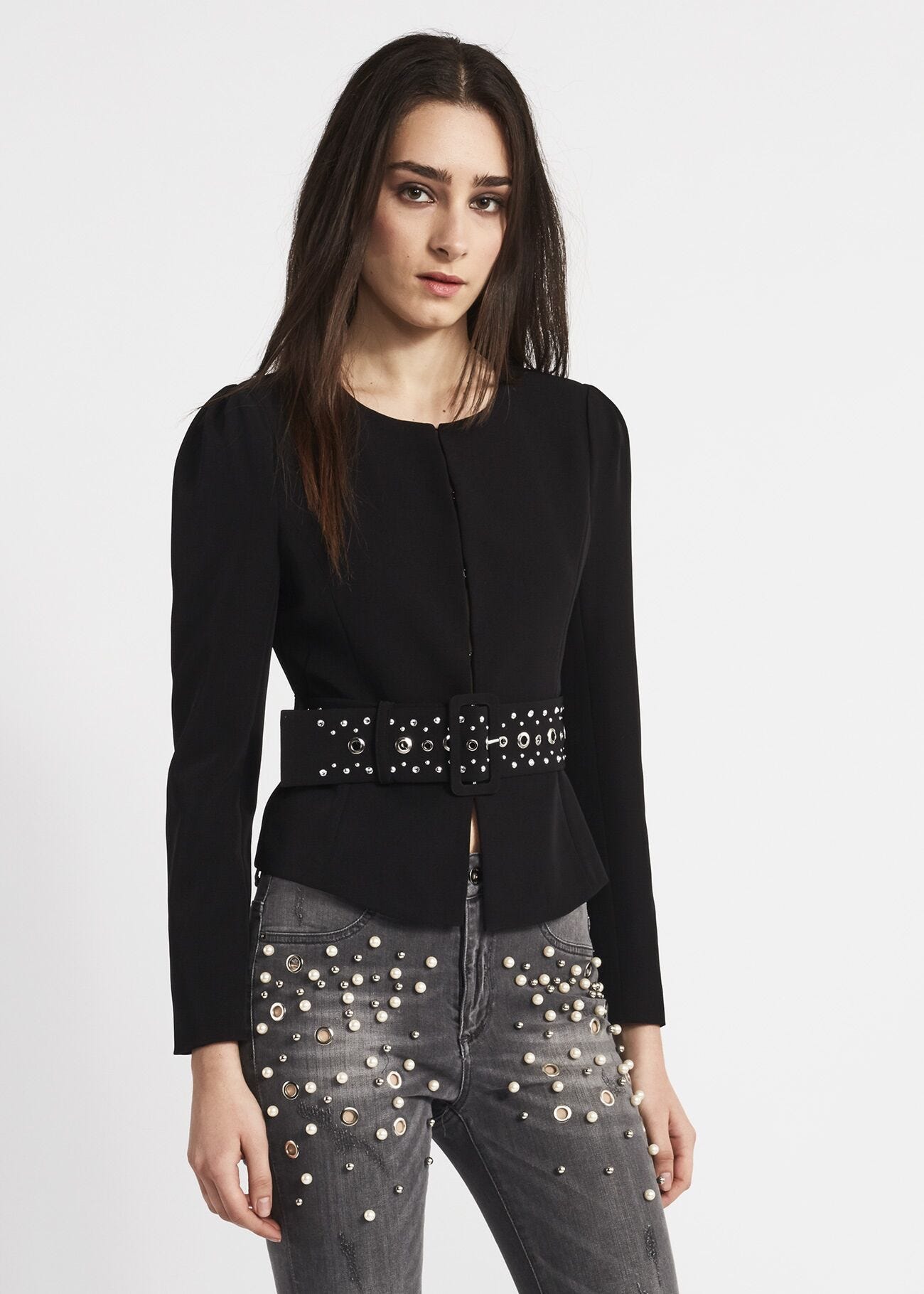 Jacket with jewelled belt