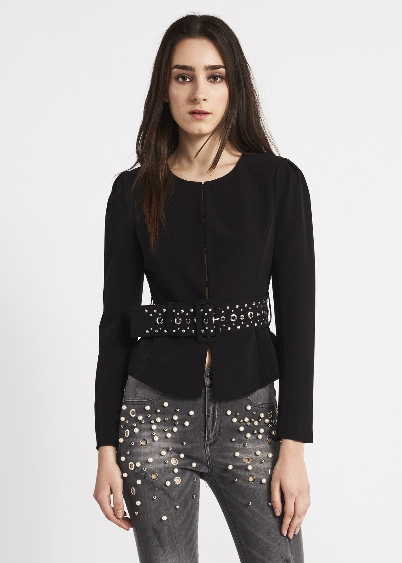 Jacket with jewelled belt
