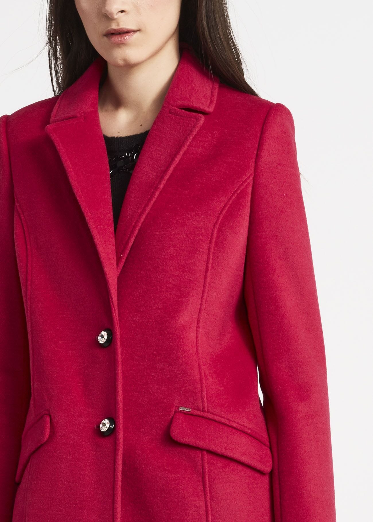 Single-breasted coat with jewelled buttons