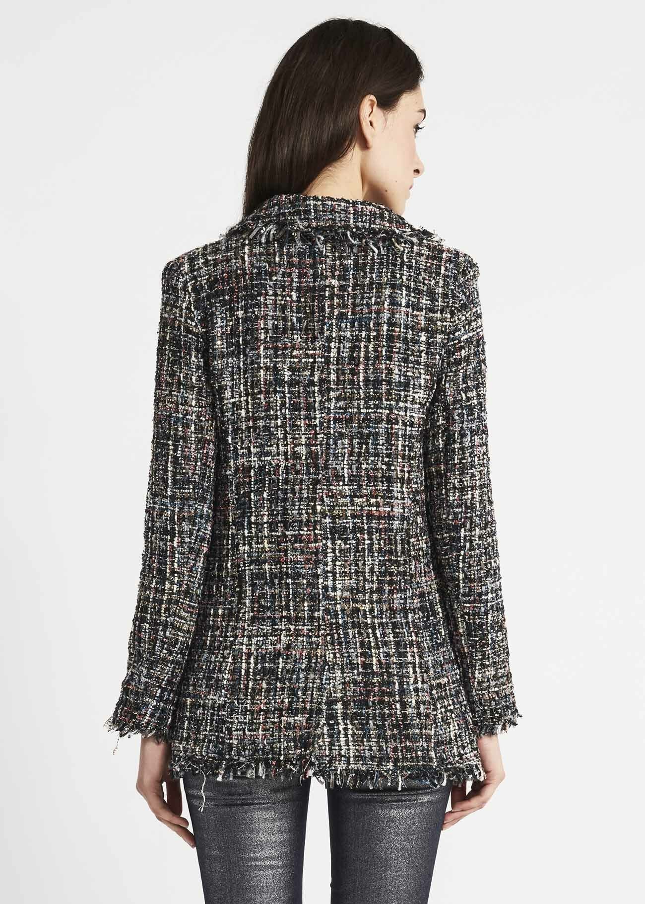 Double-breasted jacket with fringed hems