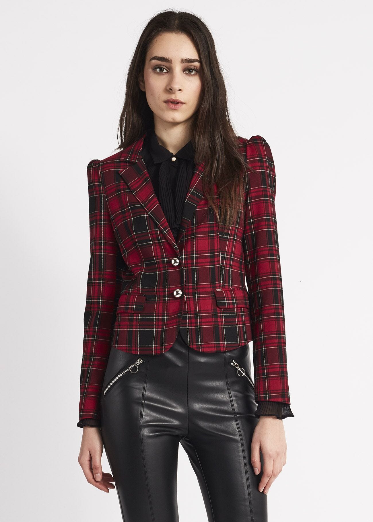 Single-breasted check pattern jacket