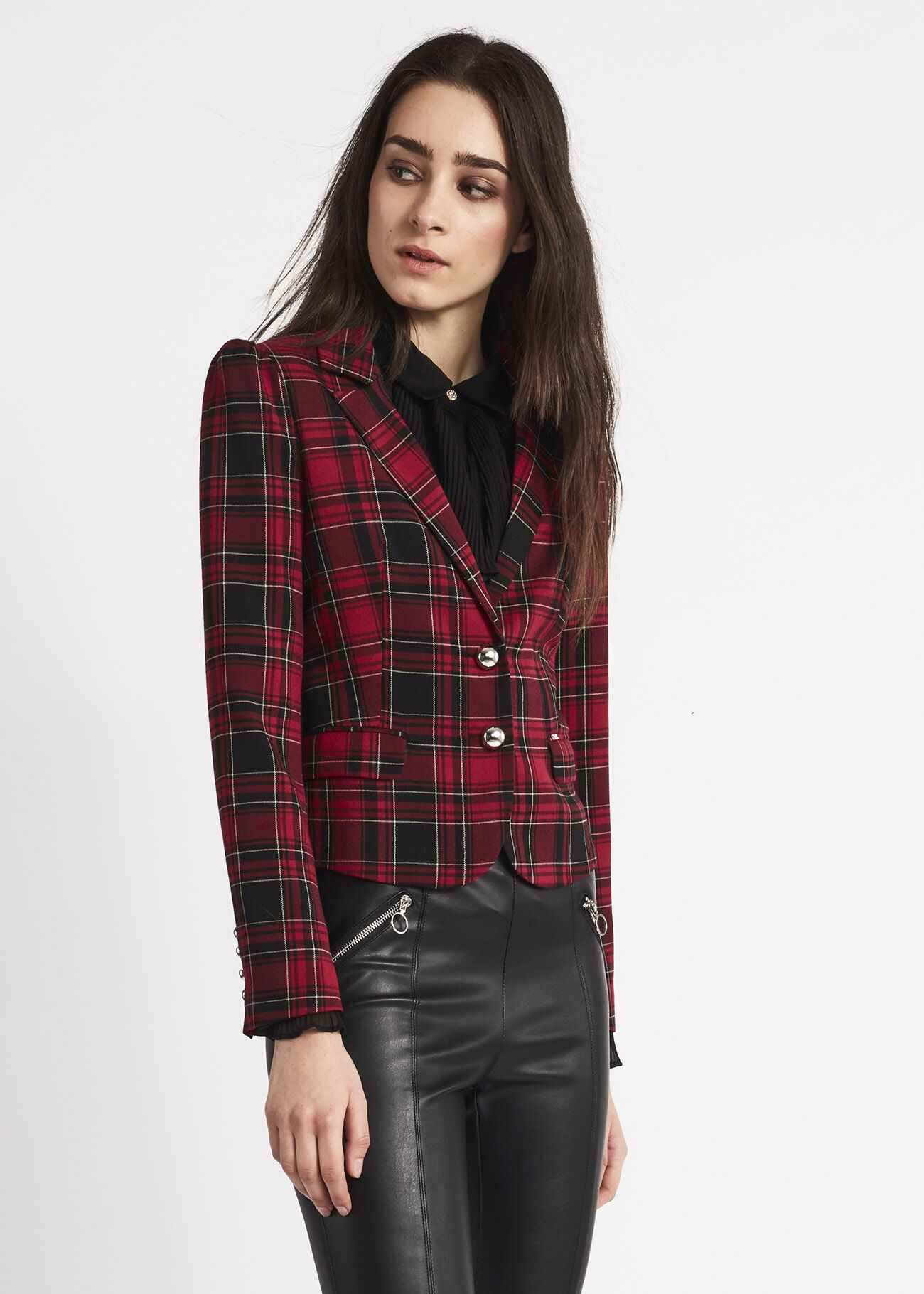 Single-breasted check pattern jacket