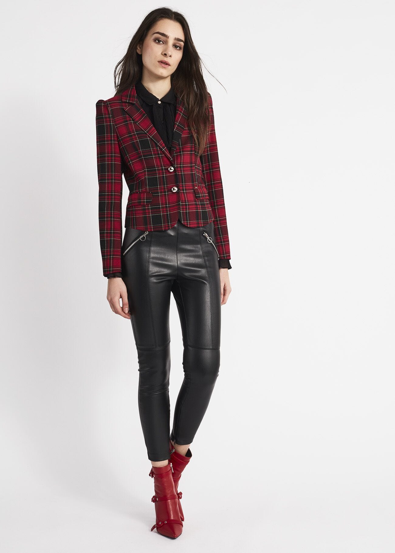 Single-breasted check pattern jacket