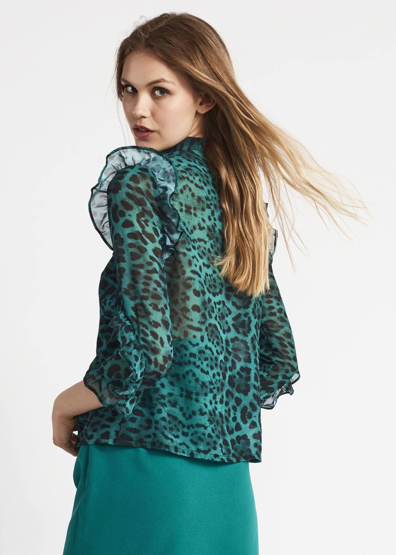 Animal pattern blouse with scarf