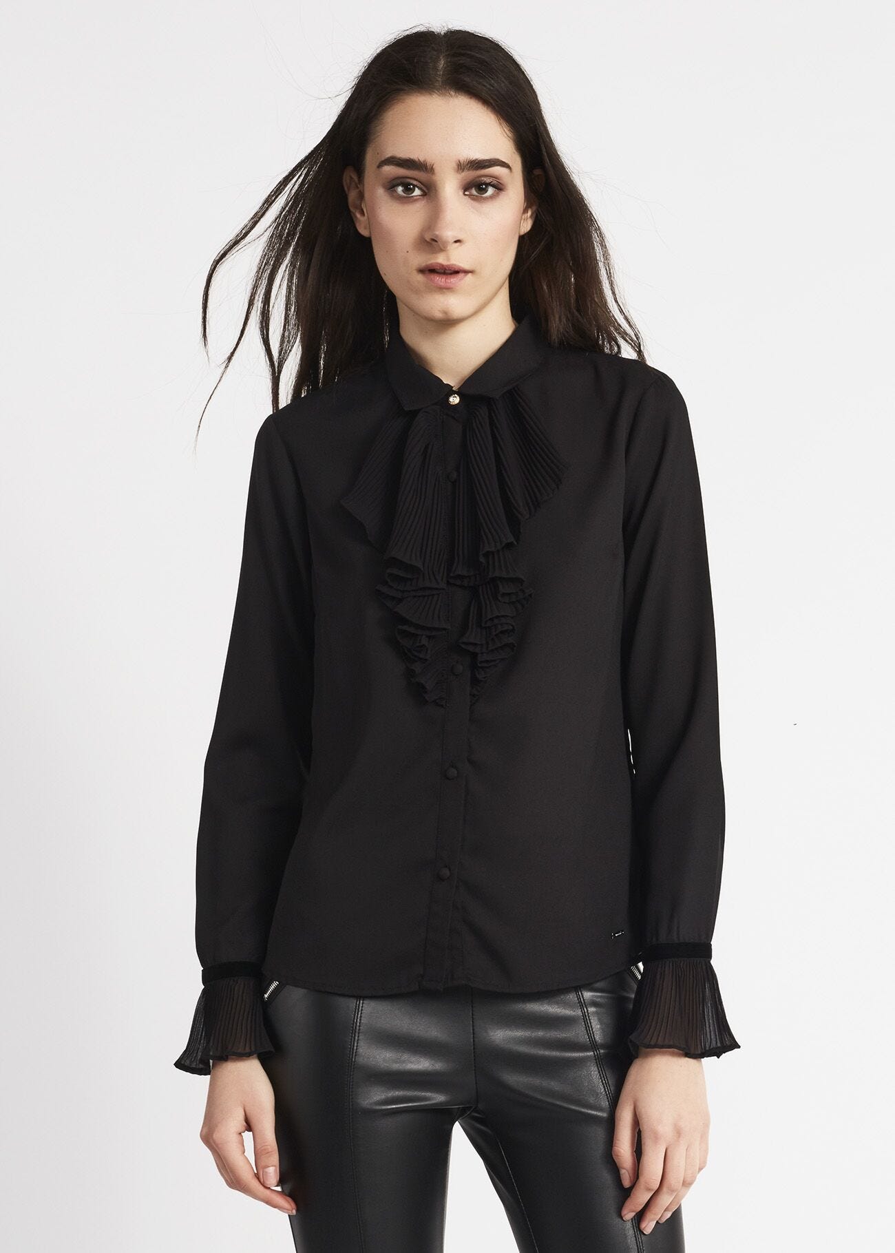 Pleated bib front shirt