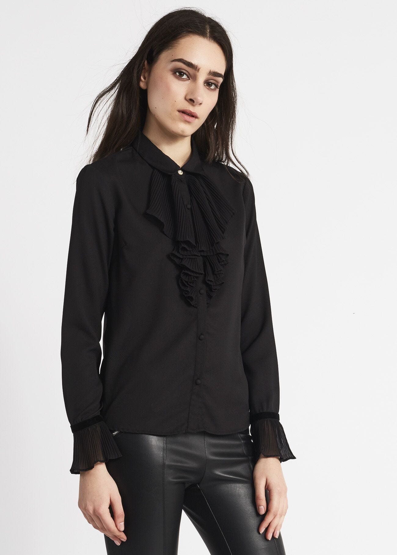 Pleated bib front shirt