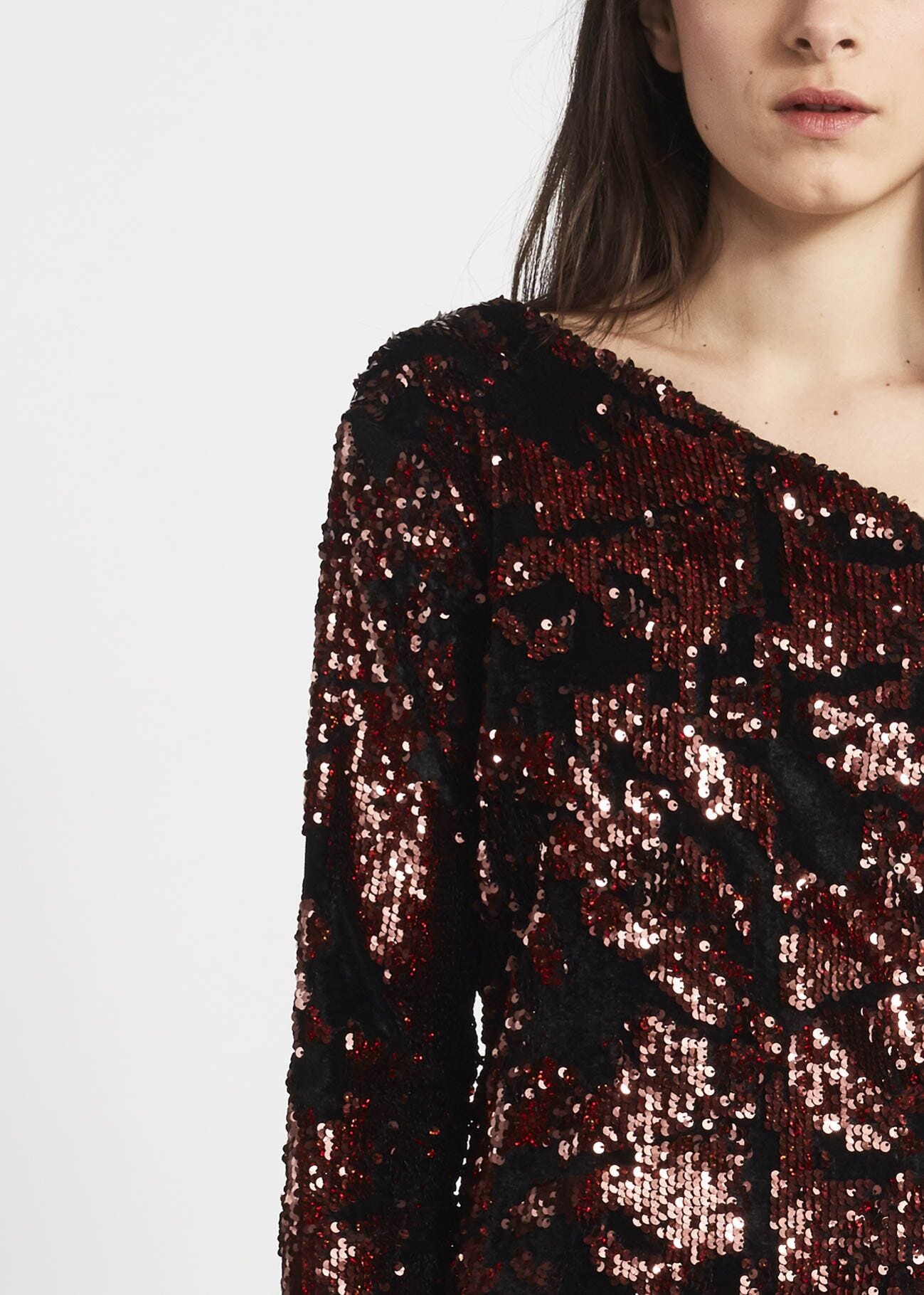 Top monospalla con paillettes