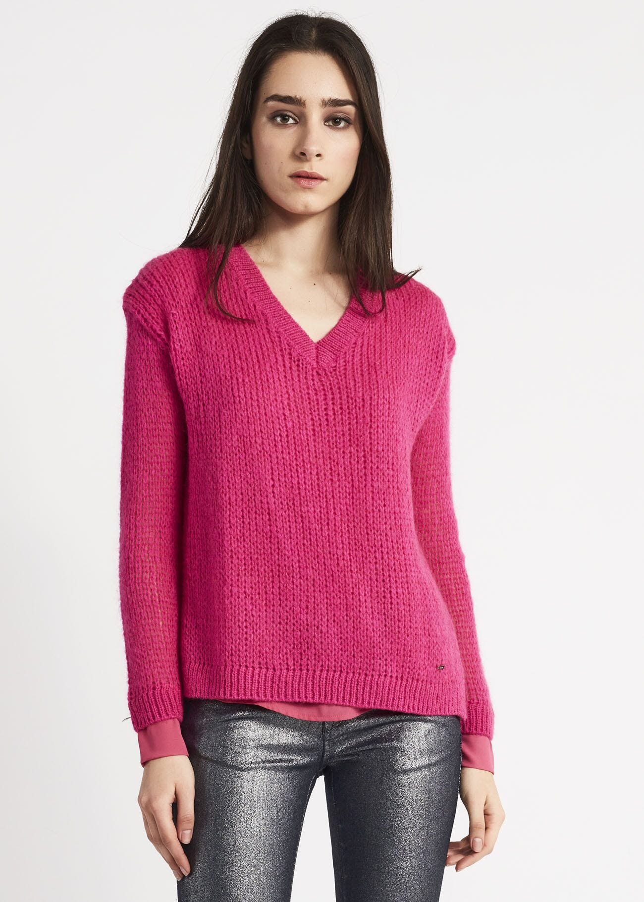Maglione in mohair con scollo a V