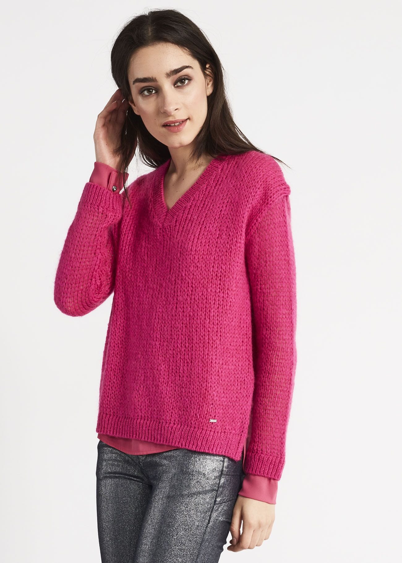 Maglione in mohair con scollo a V
