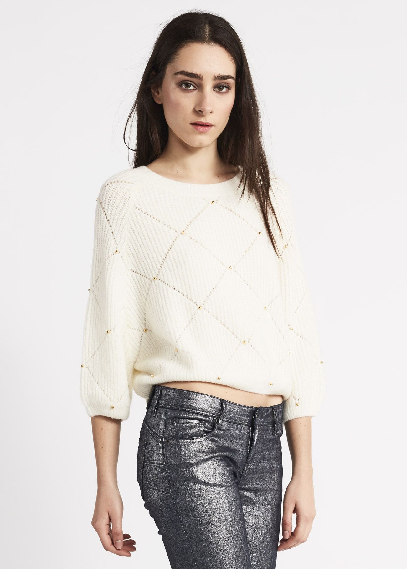 Cropped jumper with diamond pattern