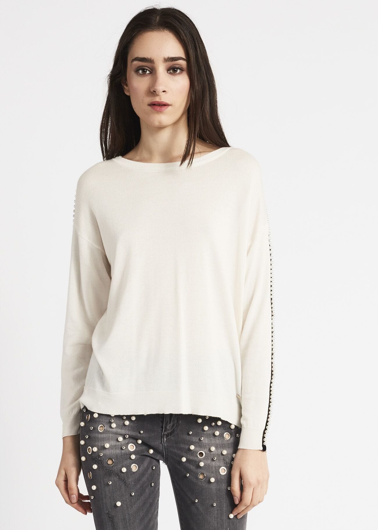 Boxy jumper with boat neck
