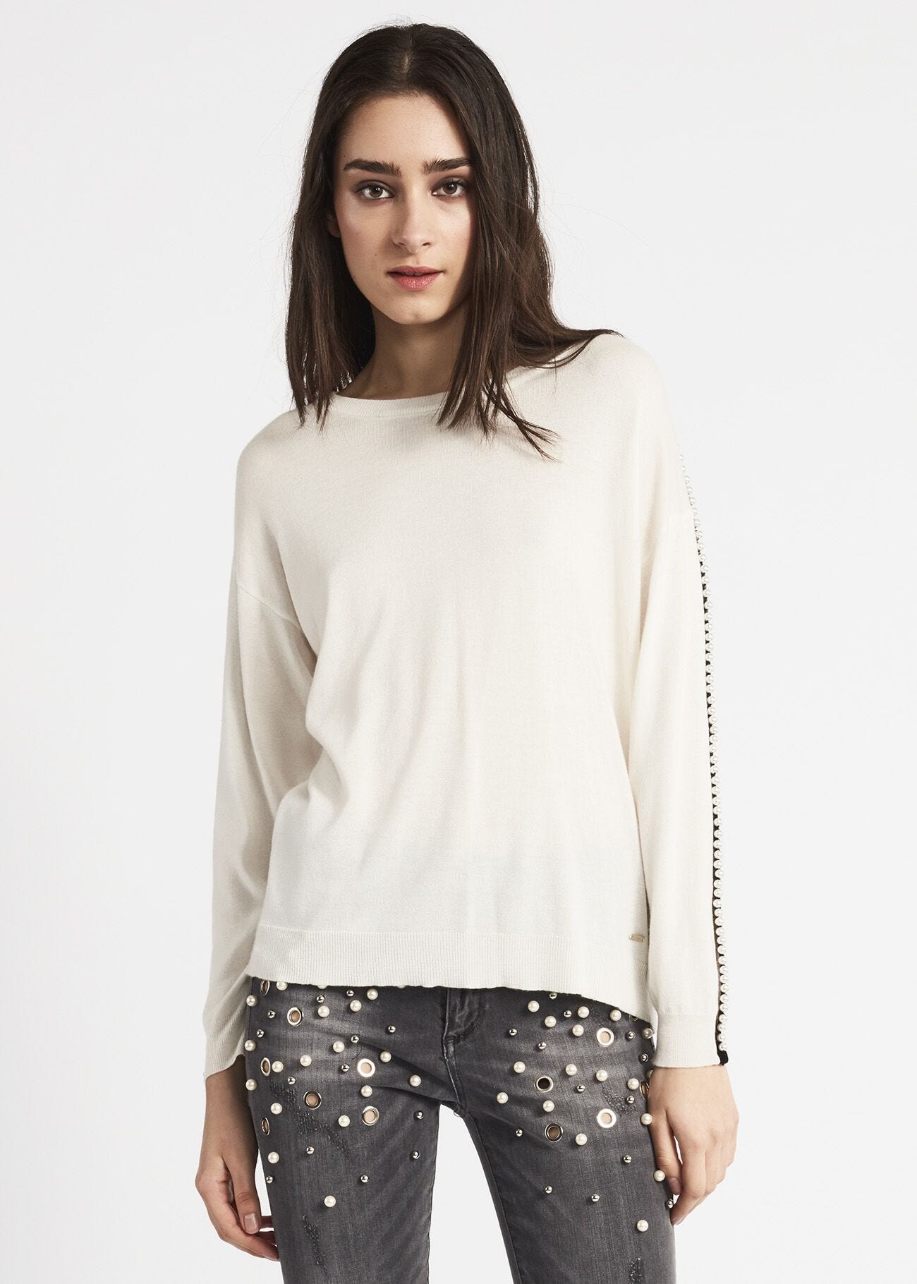 Boxy jumper with boat neck