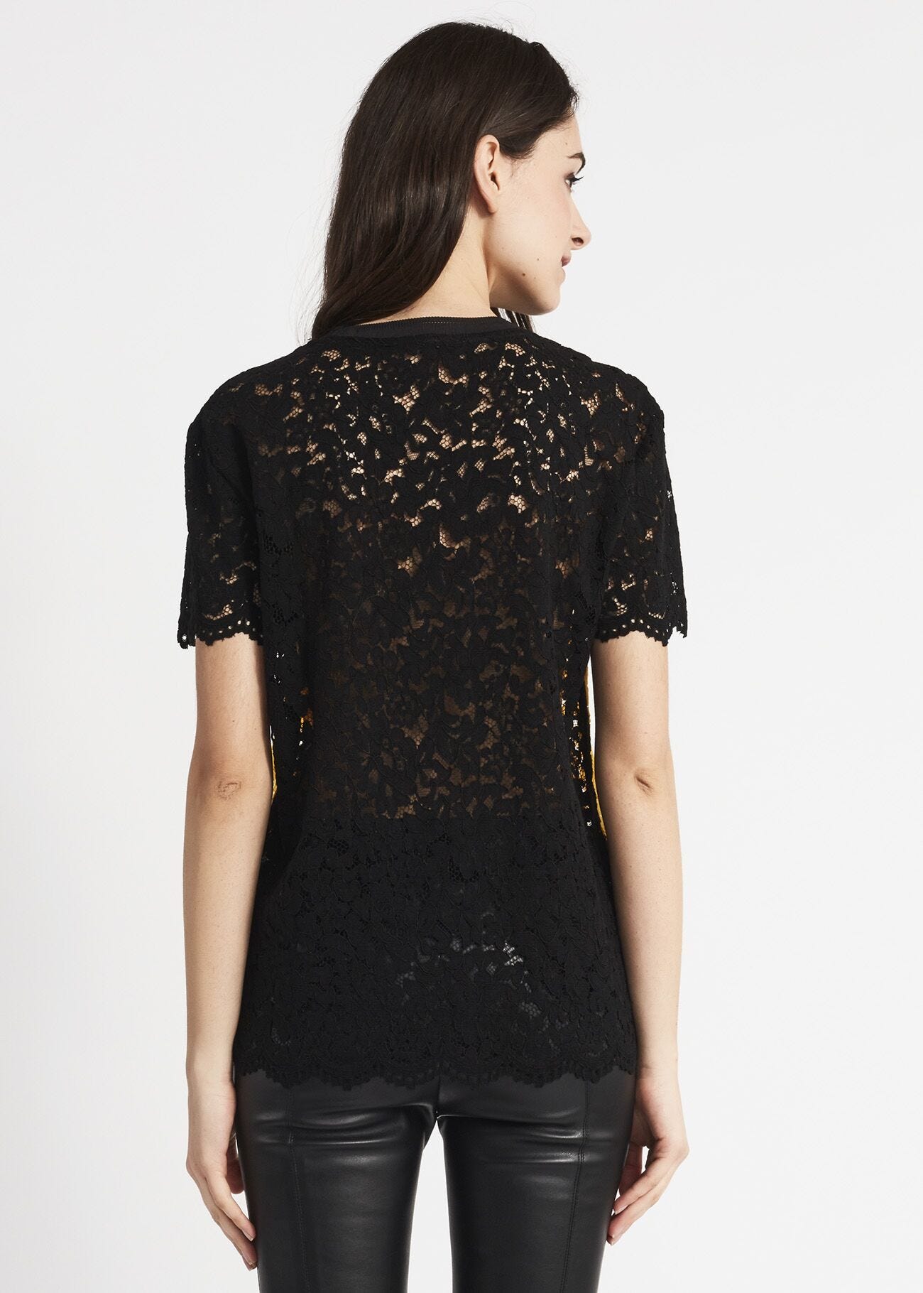 T-shirt in pizzo e gros grain