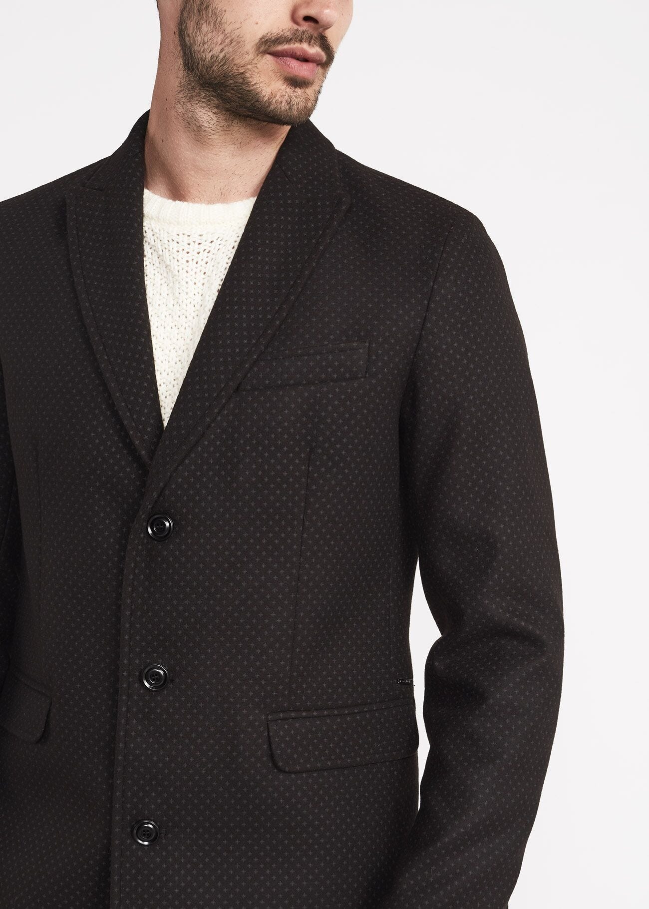 Single-breasted coat with micro polka dots