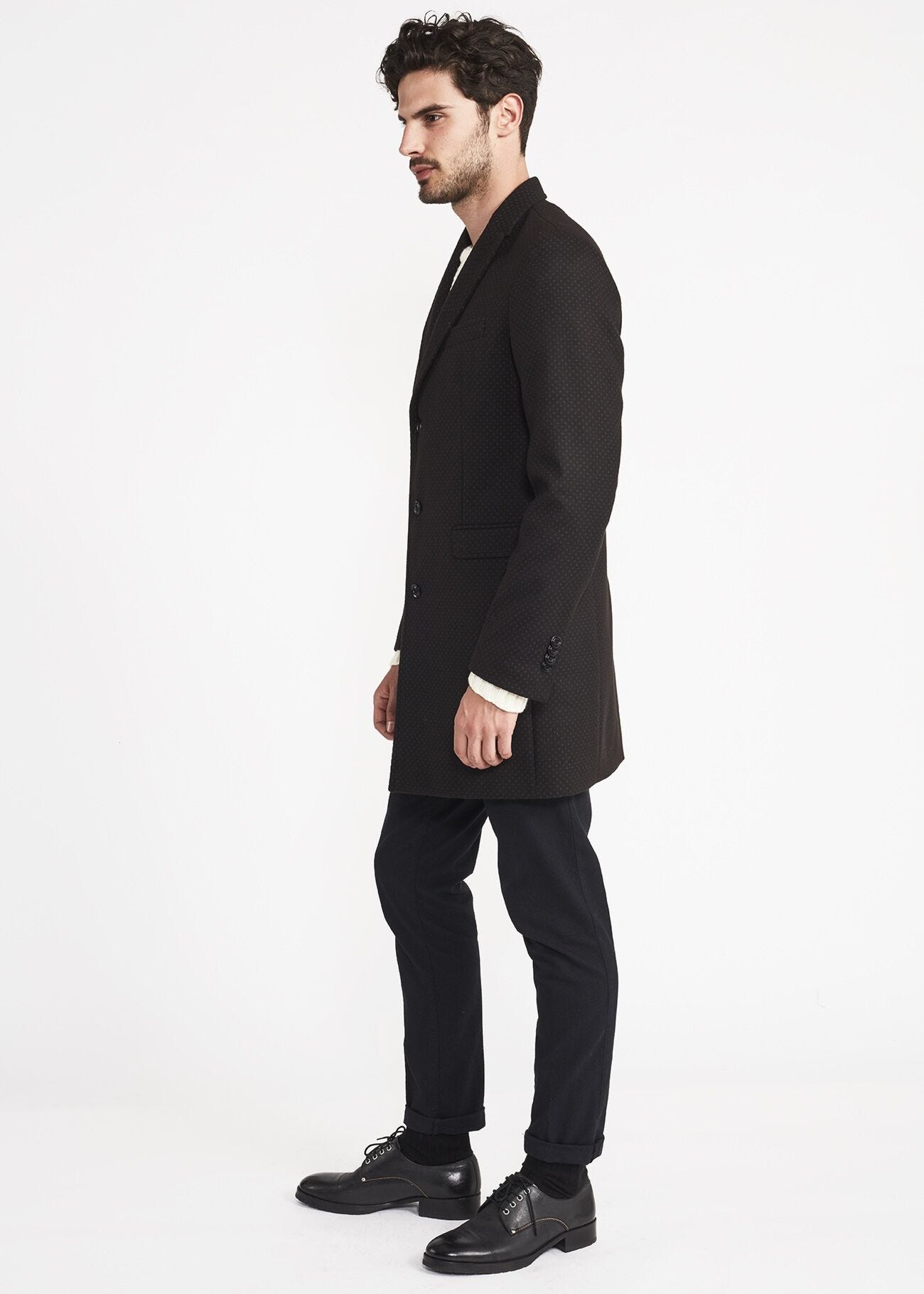 Single-breasted coat with micro polka dots