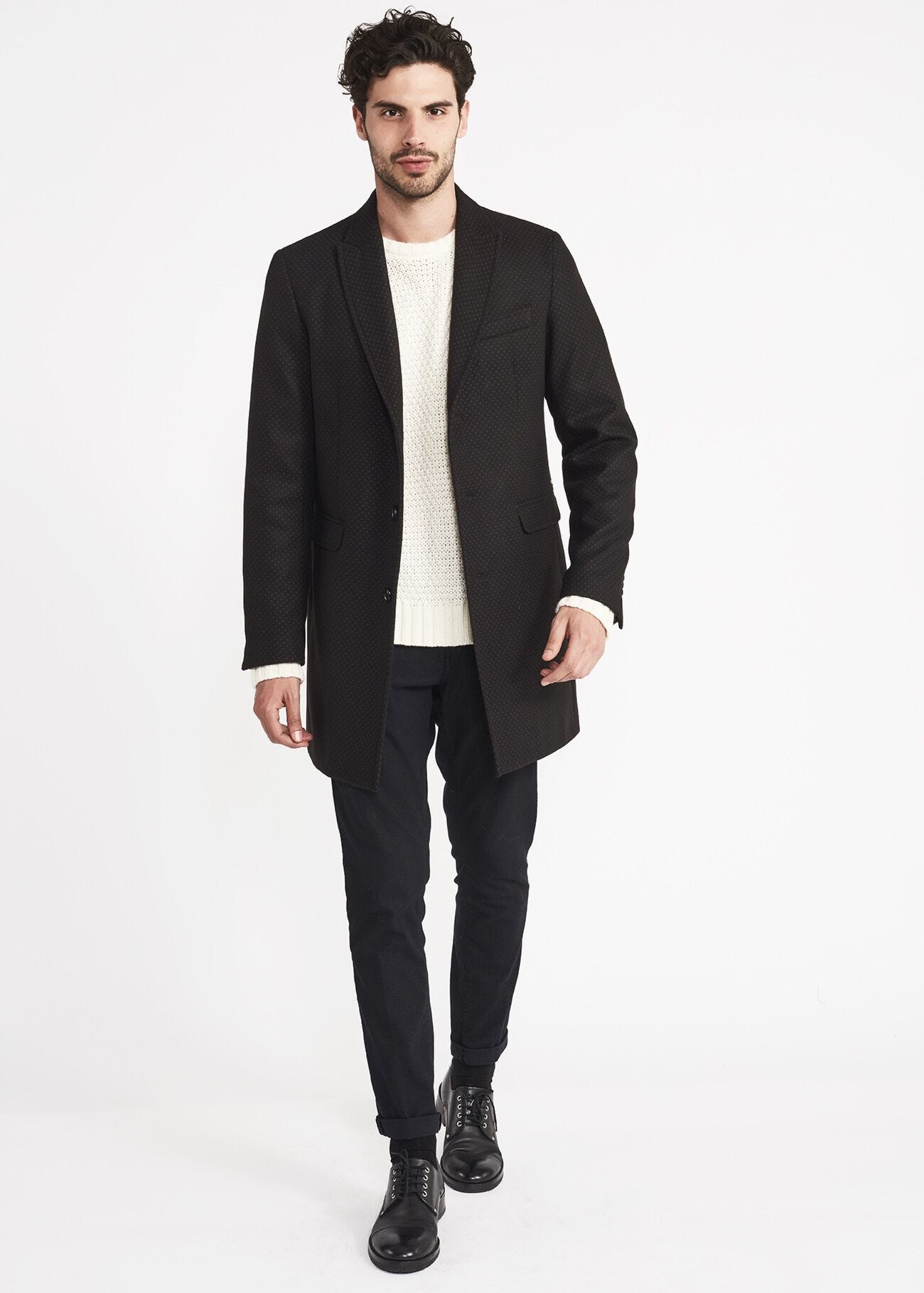 Single-breasted coat with micro polka dots