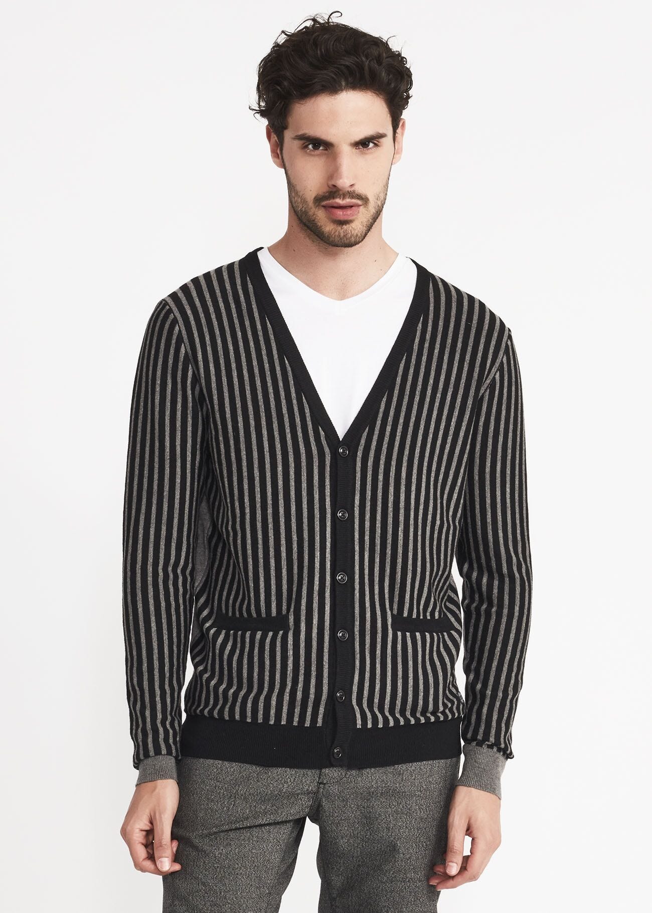 Cardigan with vertical stripes