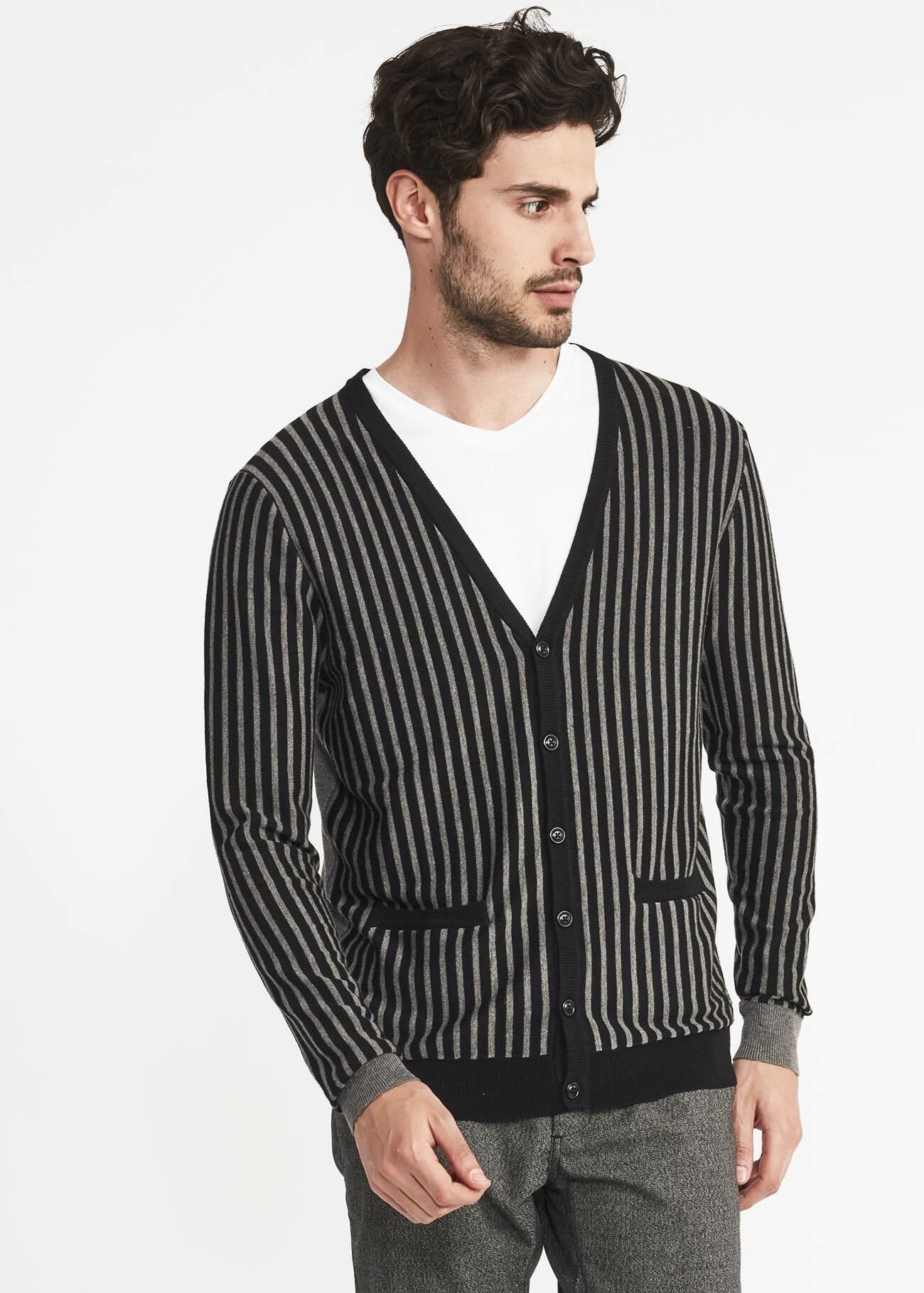 Cardigan with vertical stripes