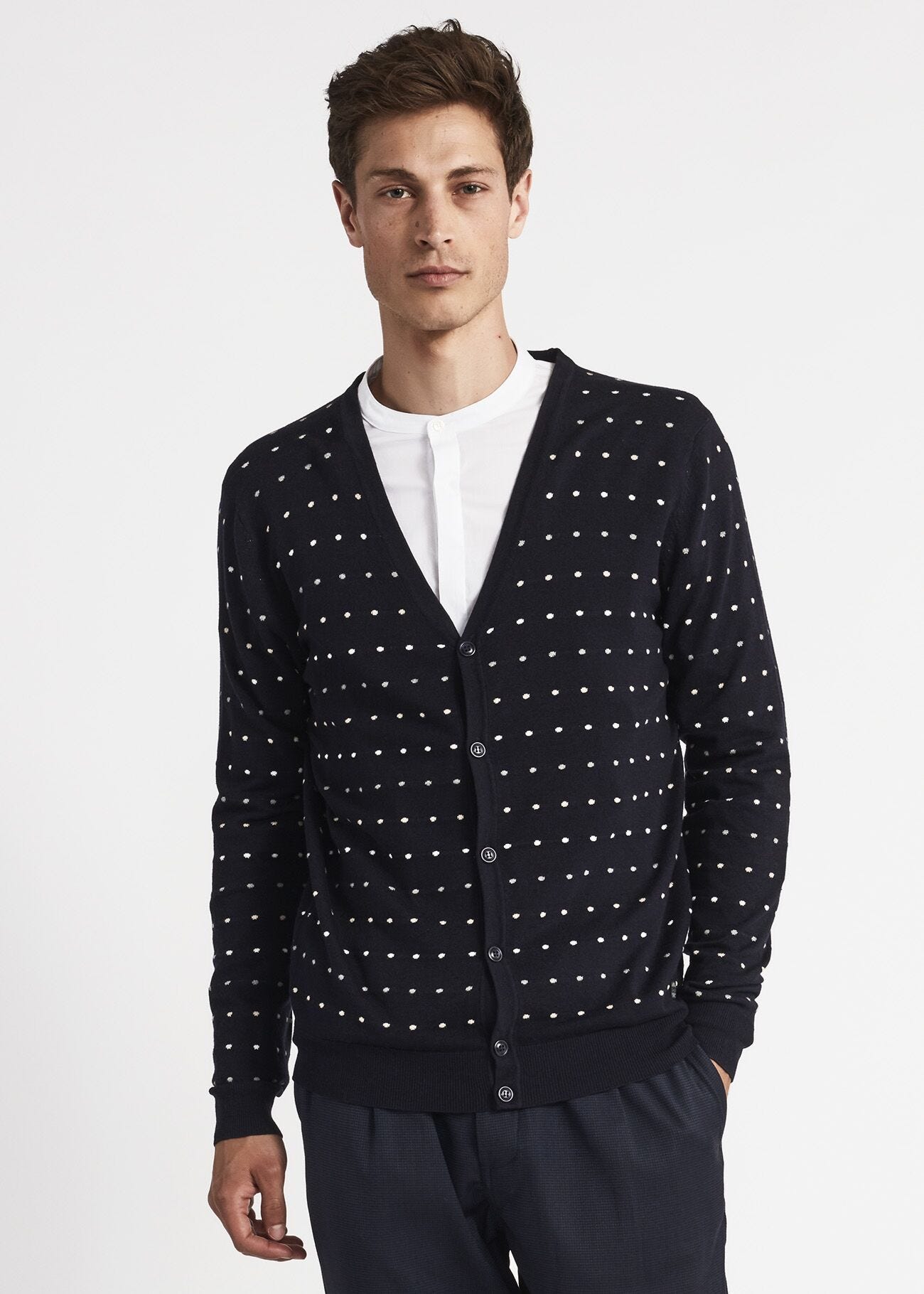 Cardigan with jacquard polka dots
