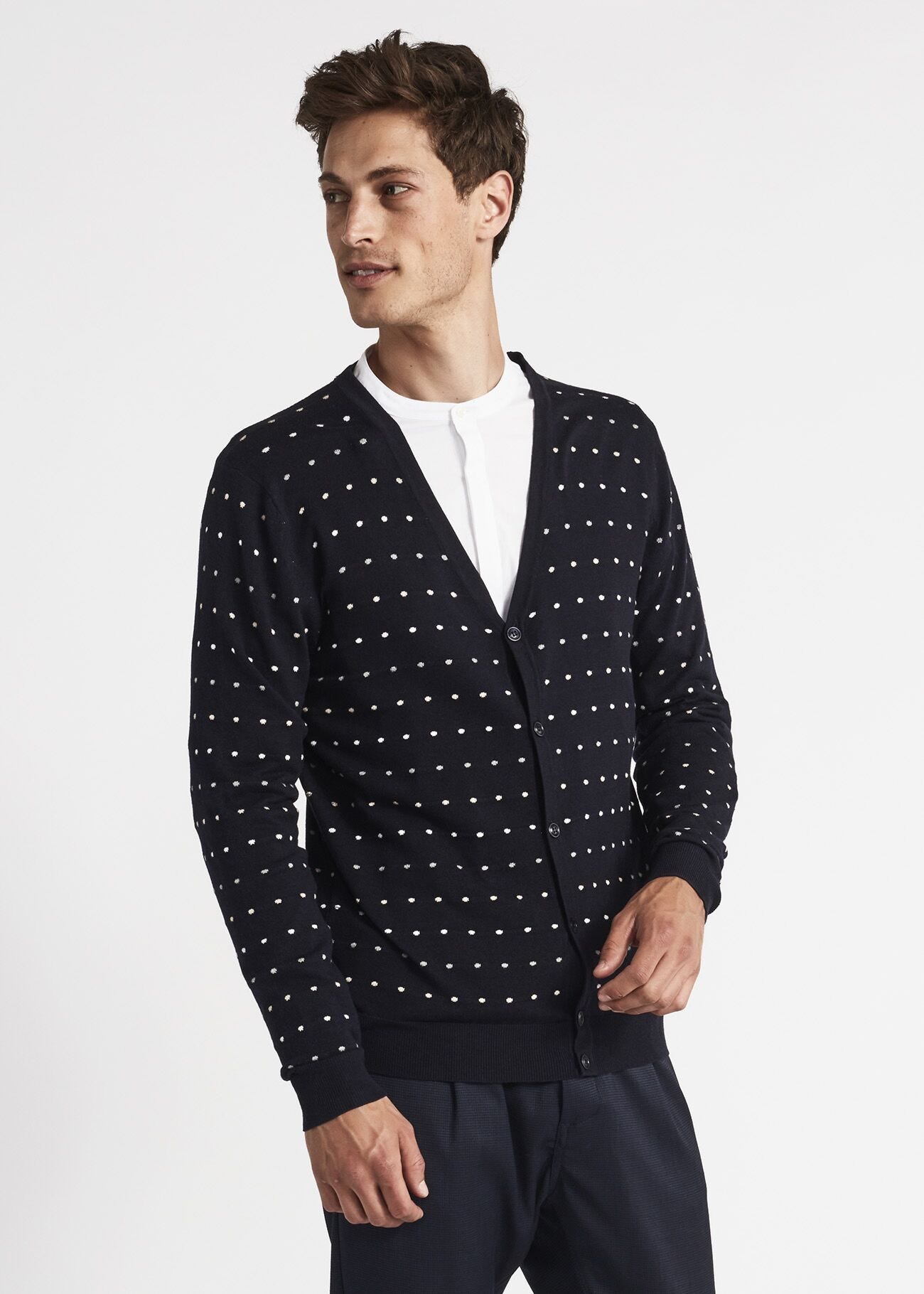 Cardigan with jacquard polka dots