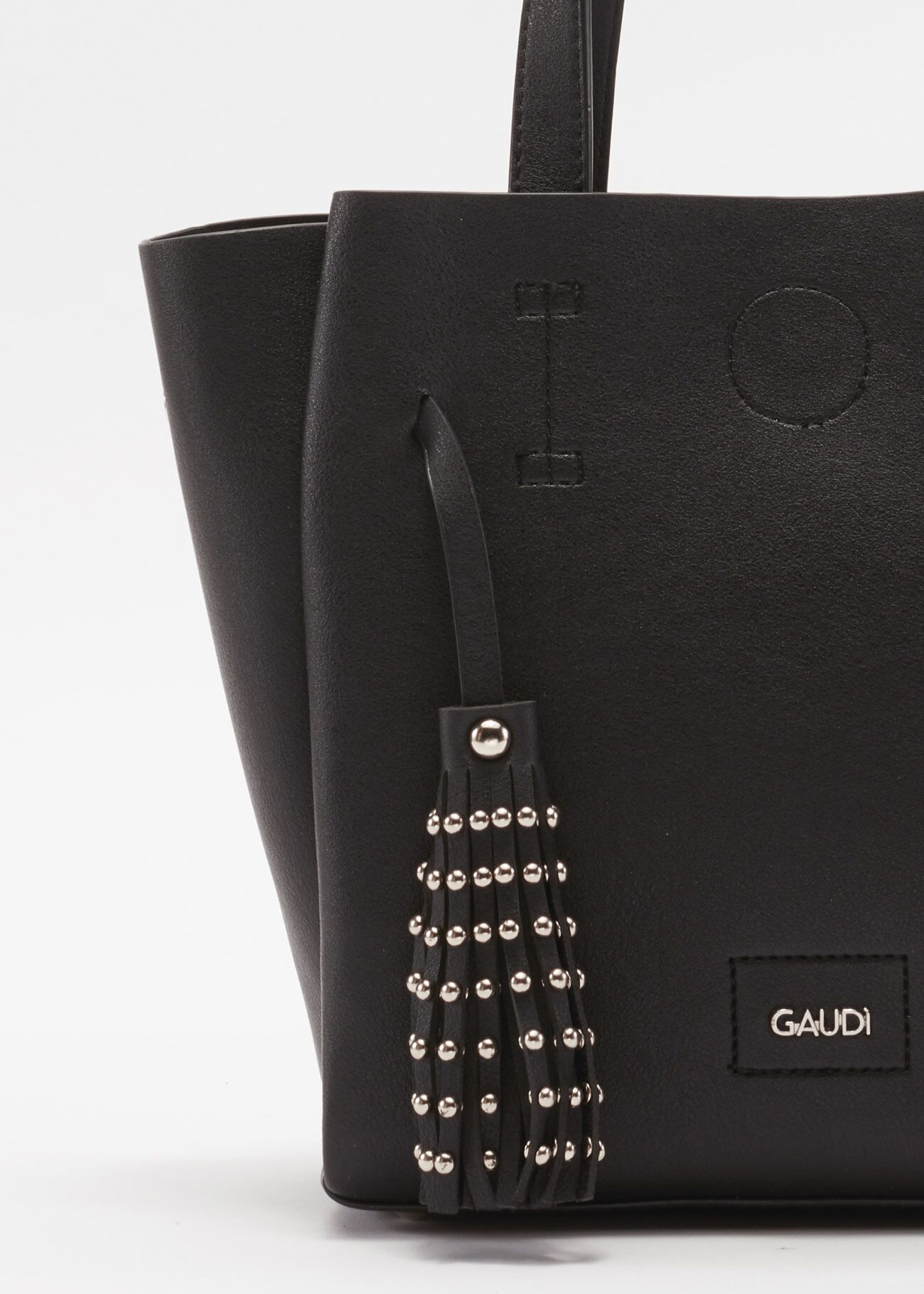 Bag with studded hanging tassels