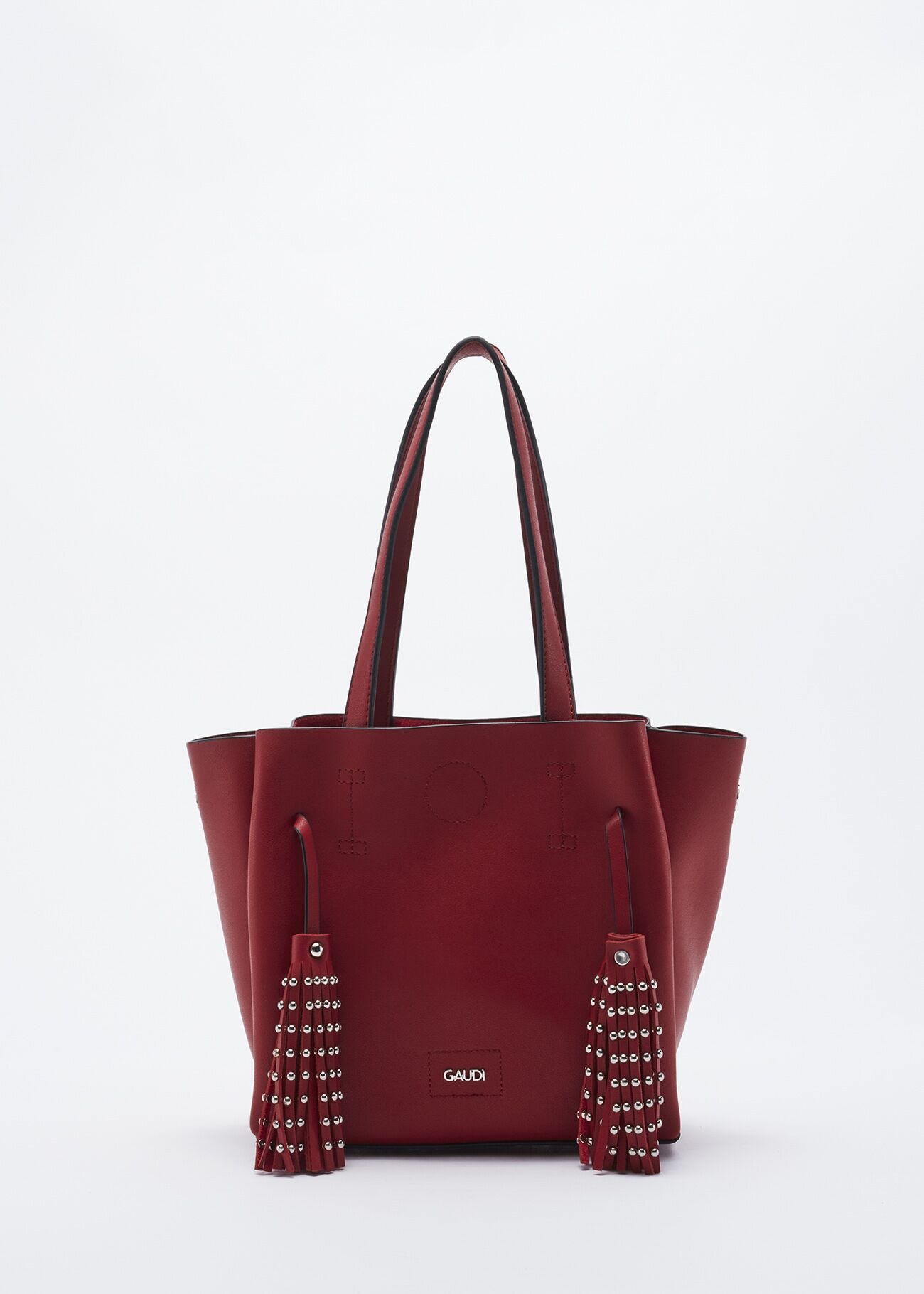 Bag with studded hanging tassels
