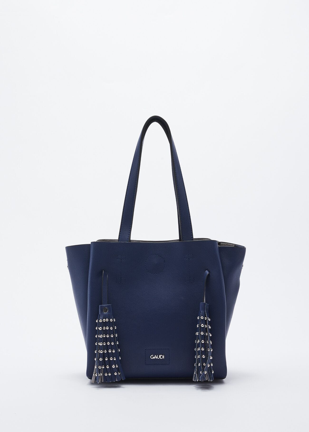 Bag with studded hanging tassels