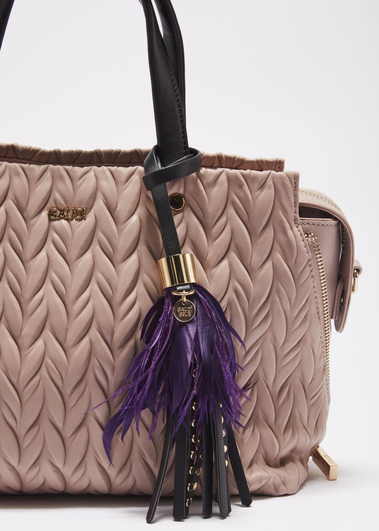 Keyring with studs and feathers