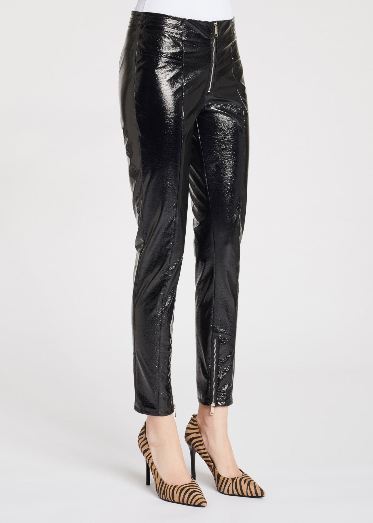 Patent leather-effect trousers