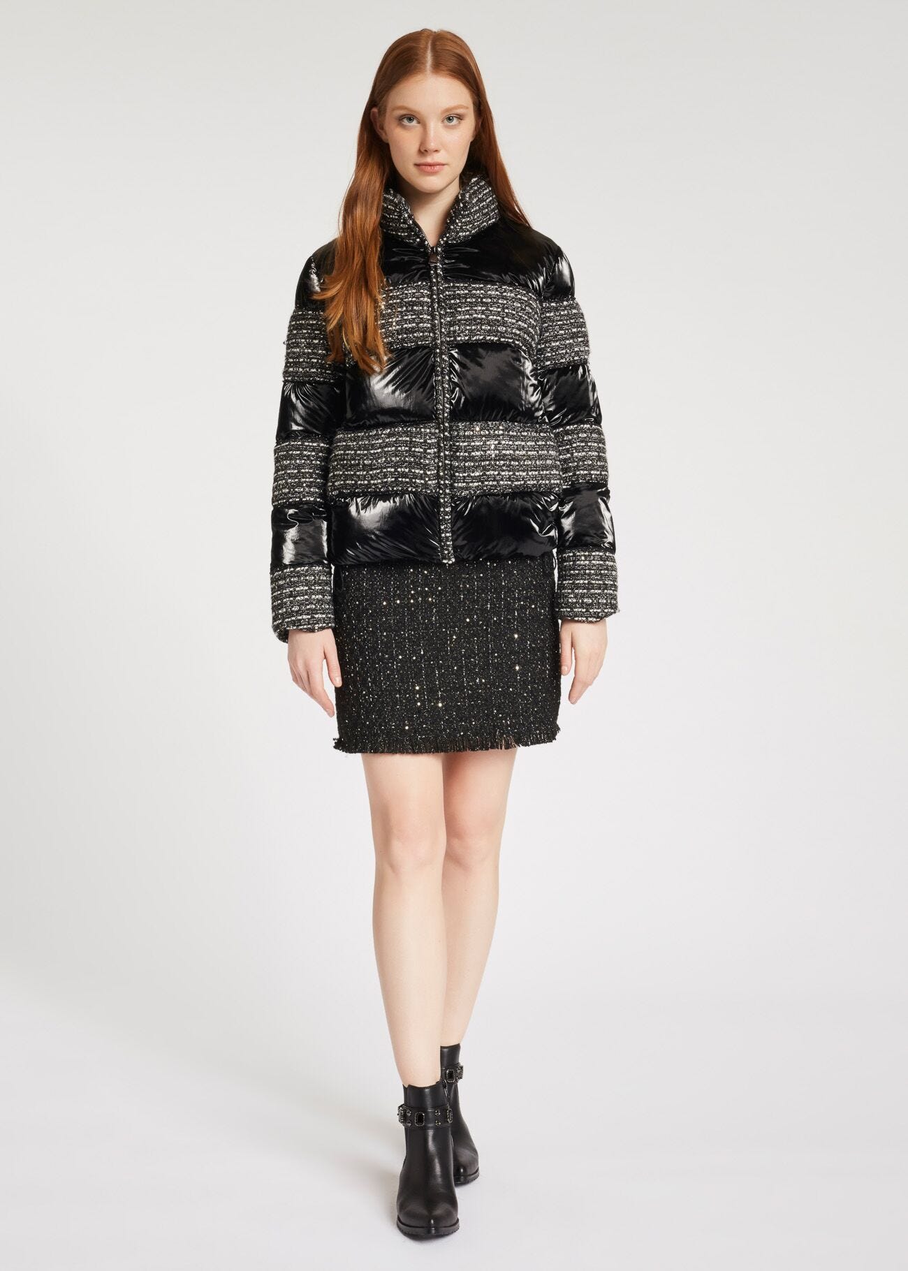 Doudoune avec détails en tweed
