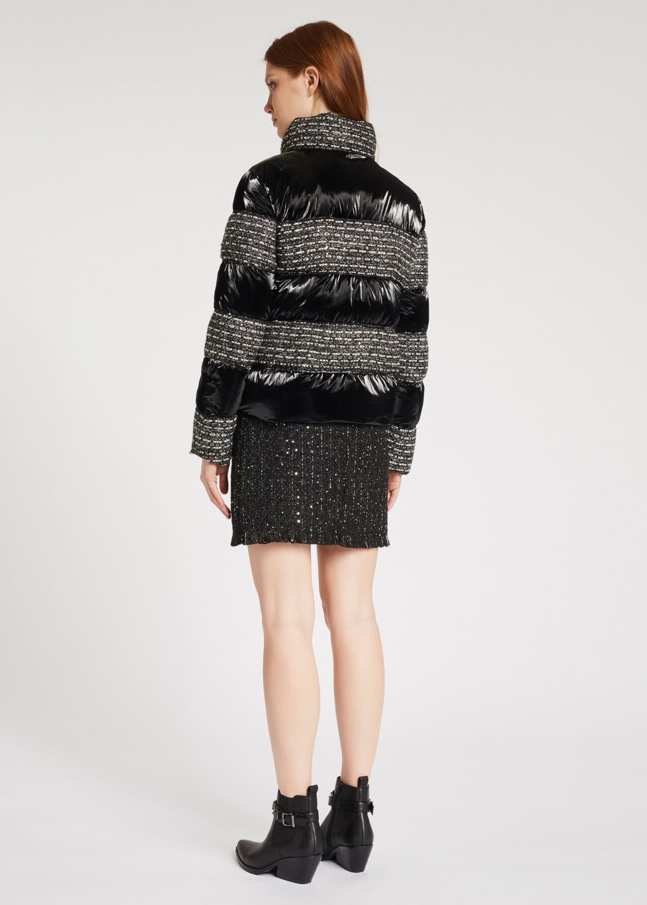 Doudoune avec détails en tweed
