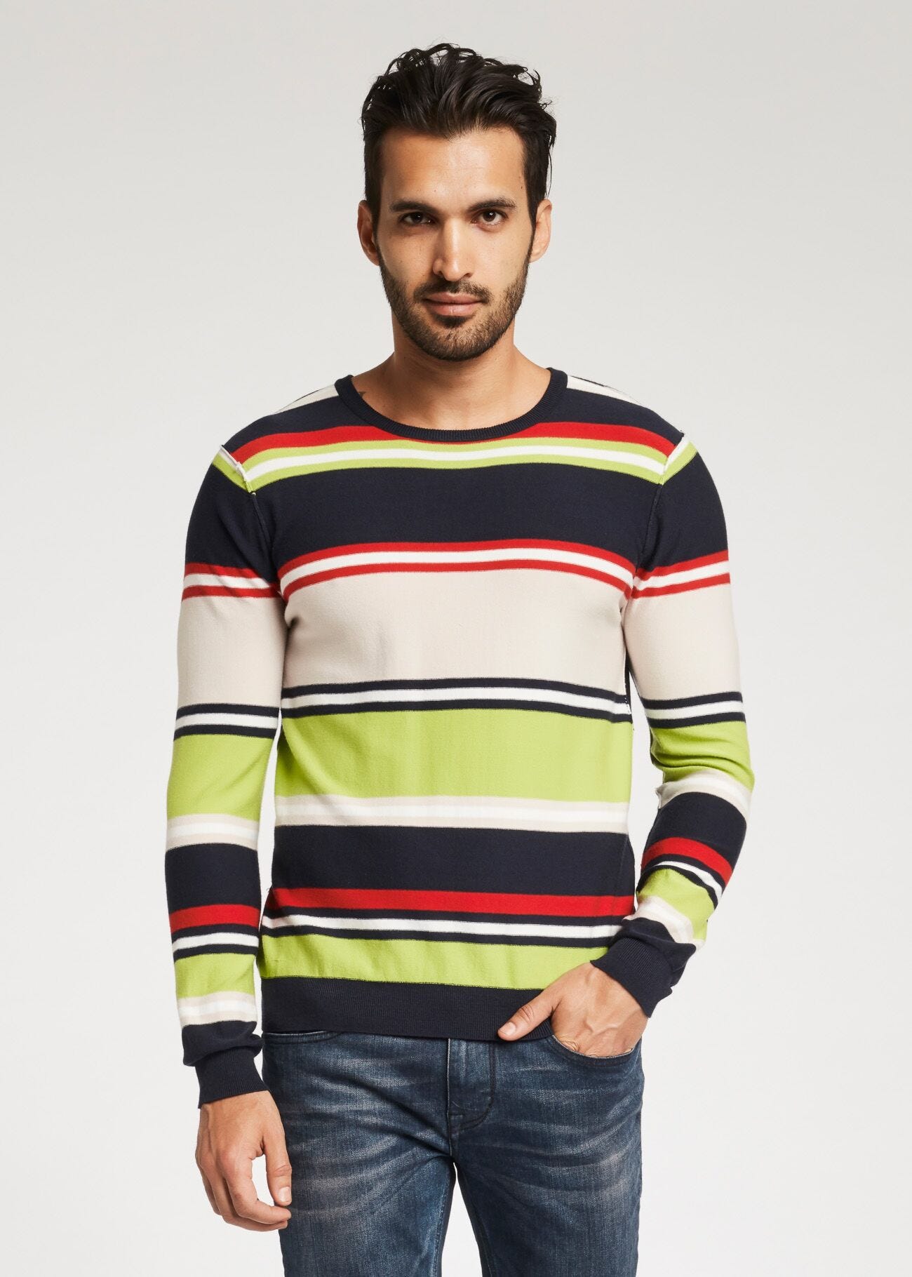 Jumper with intarsia stripes