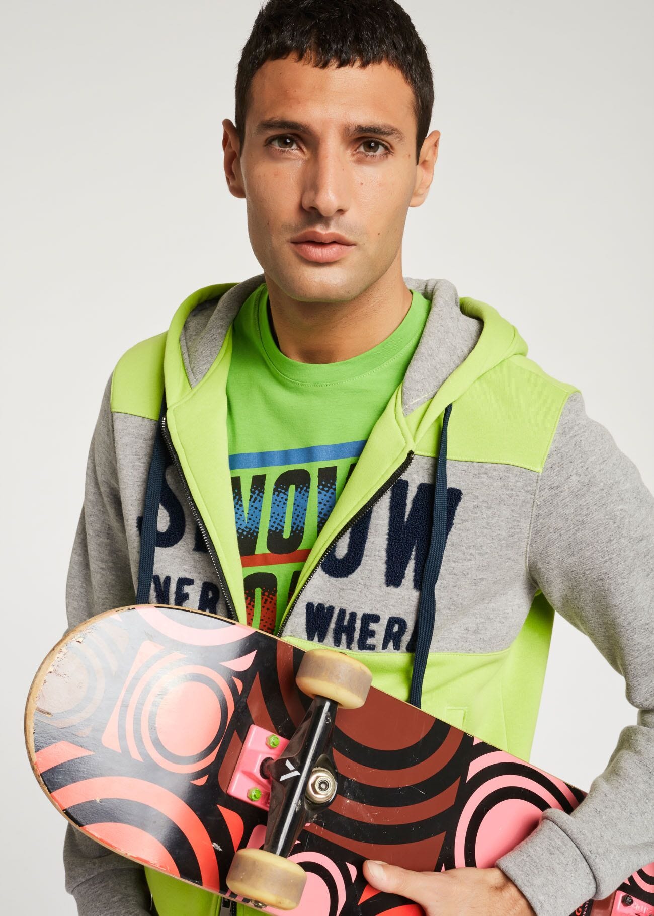 Sweat-shirt avec motifs intarsia fluo