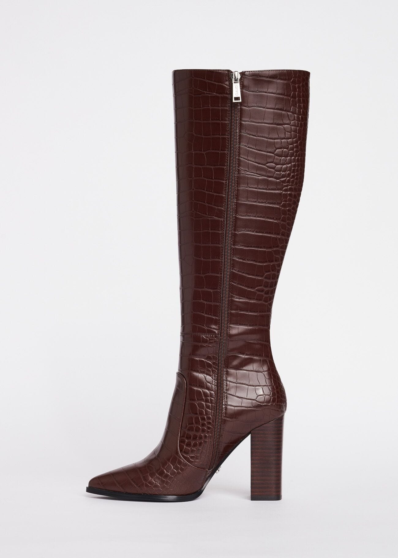 Croc print faux leather boots