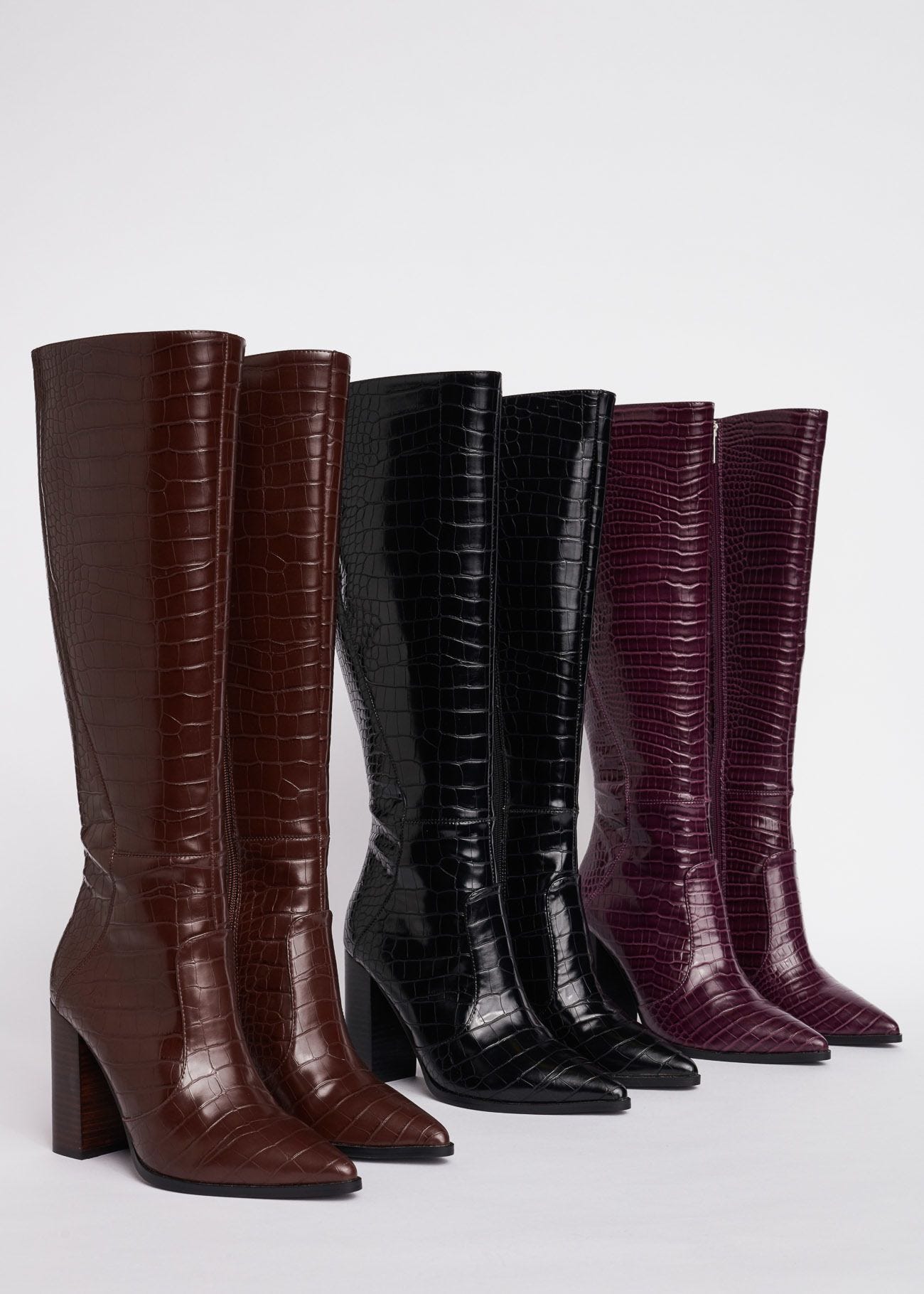 Croc print faux leather boots