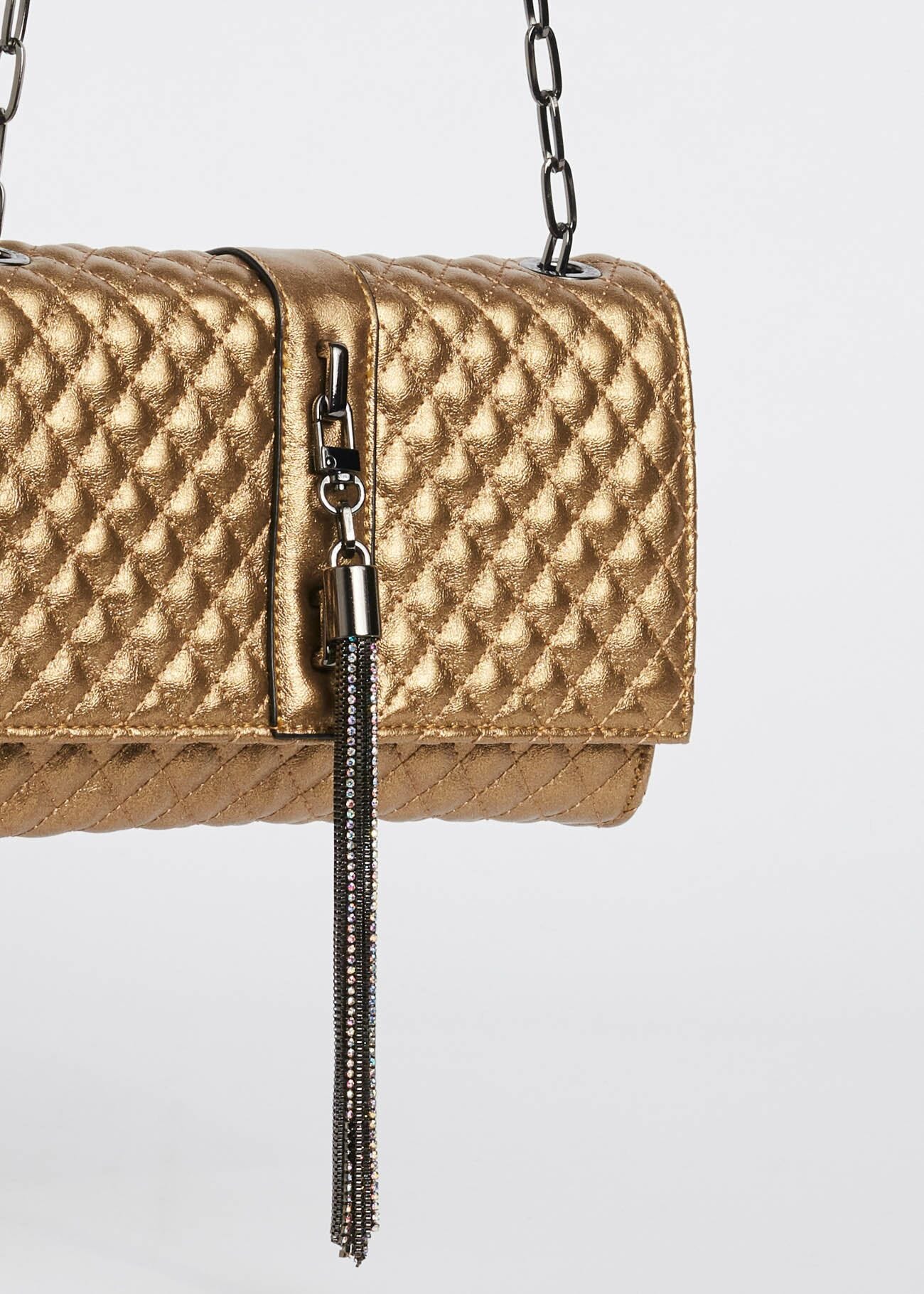 Metallic-effect quilted crossbody bag