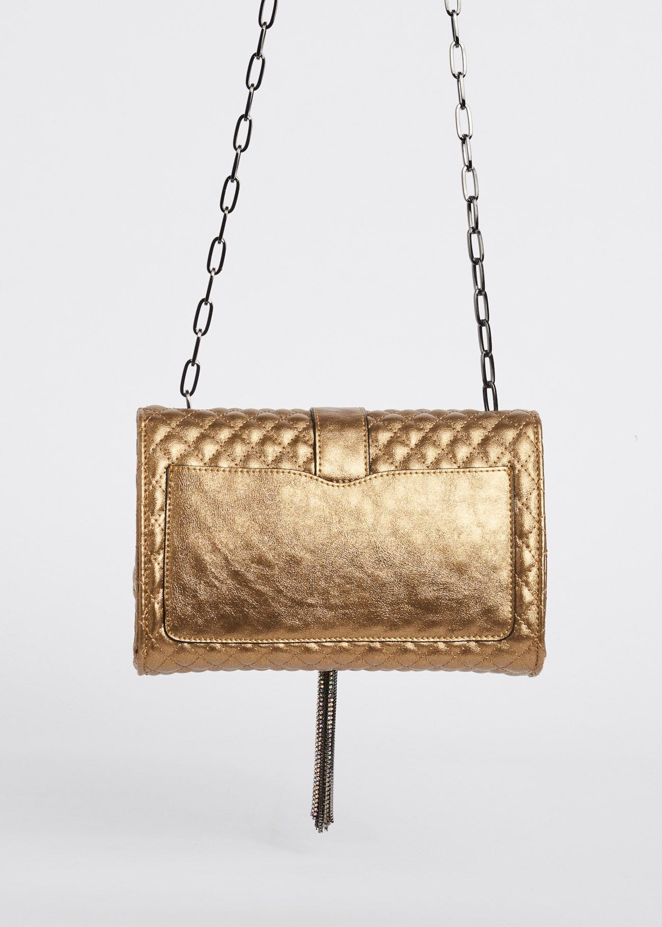 Metallic-effect quilted crossbody bag