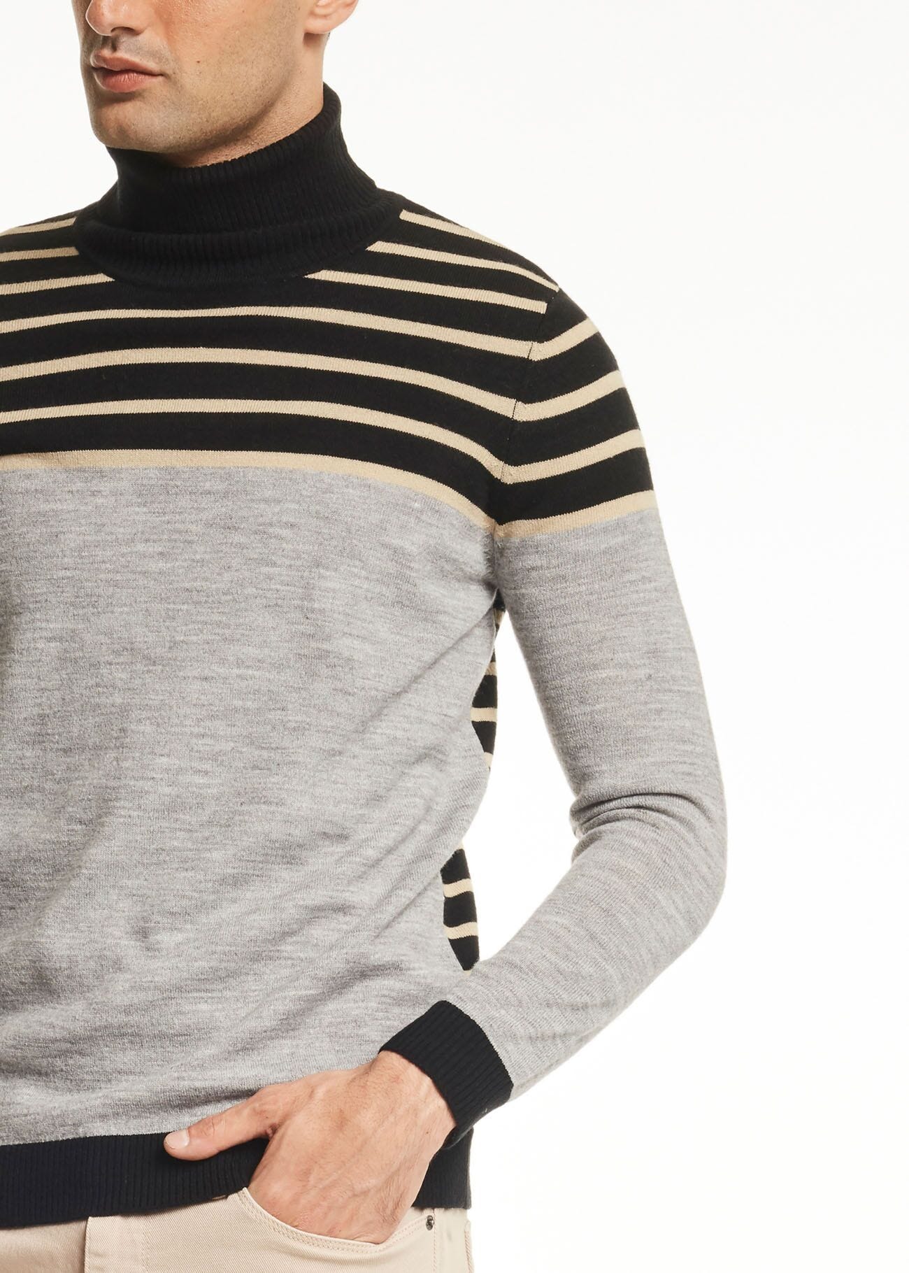 Striped polo neck jumper