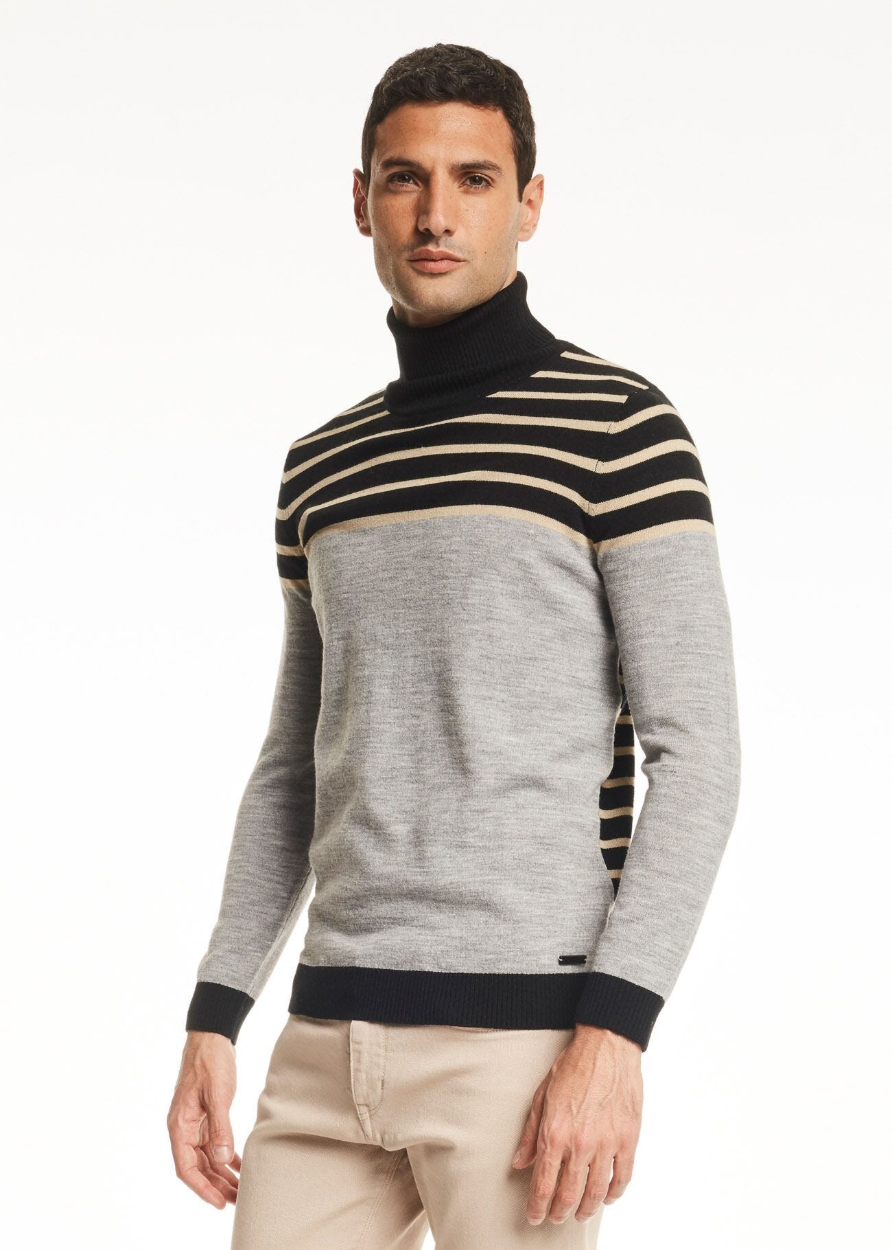 Striped polo neck jumper