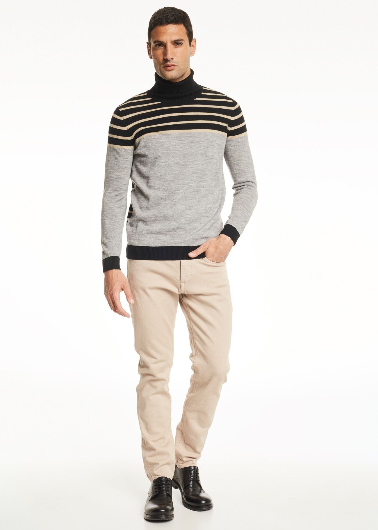 Striped polo neck jumper
